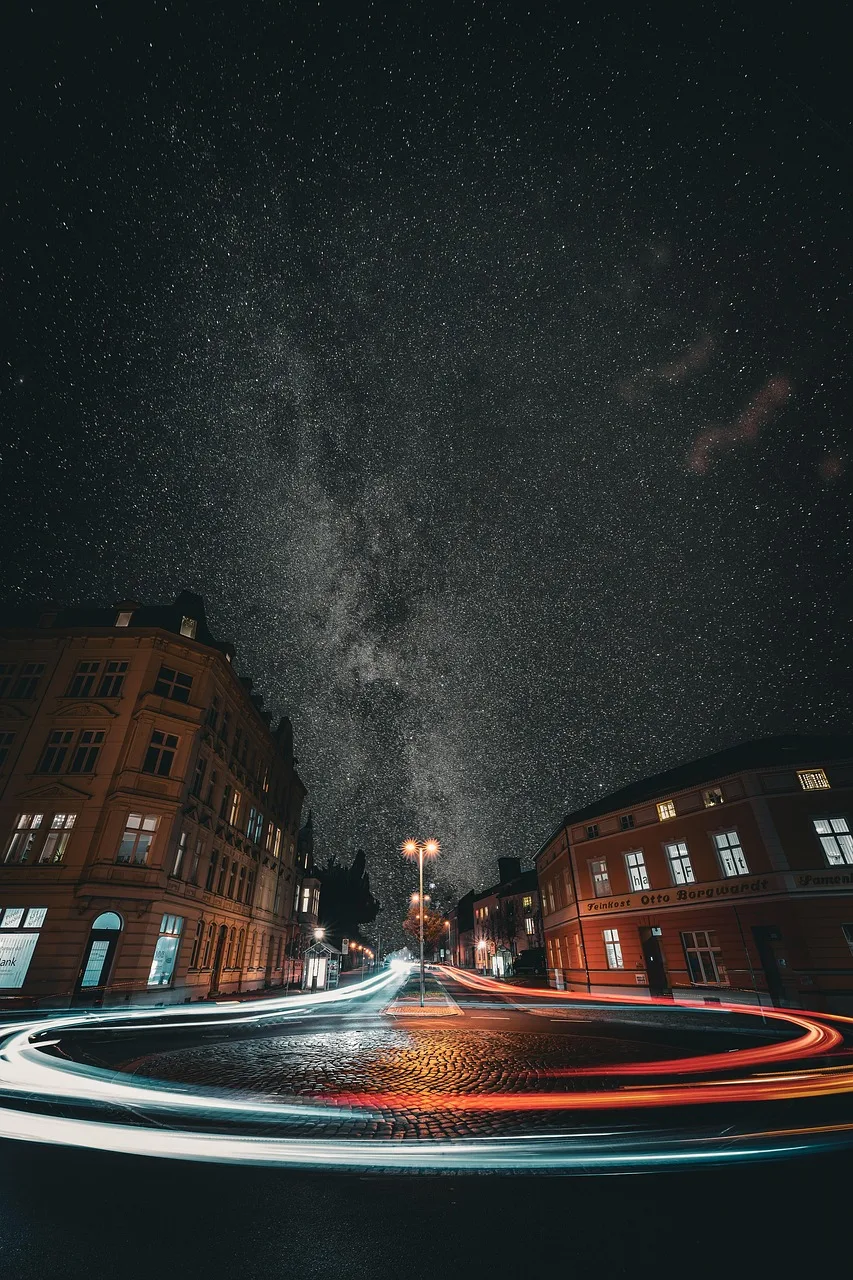 Stralsund gece şehir manzarası - uzun pozlama