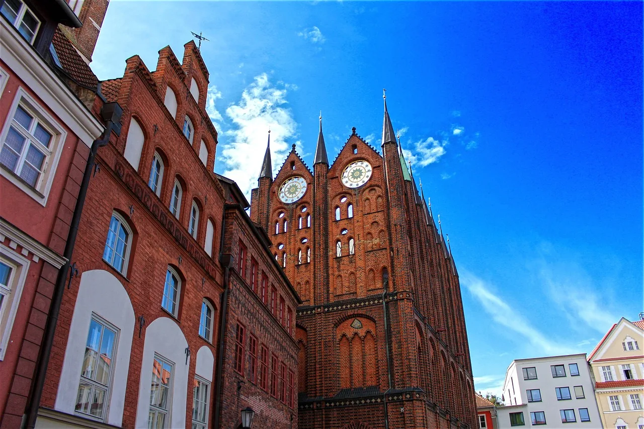 Stralsund tarihi belediye binası eski pazar fotoğrafı