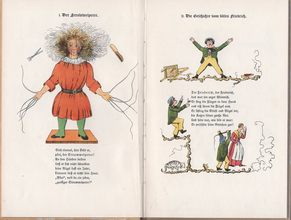 Struwwelpeter Eski Çocuk Kitabından Tarihi İllüstrasyonlar ve Baskı Sayfaları