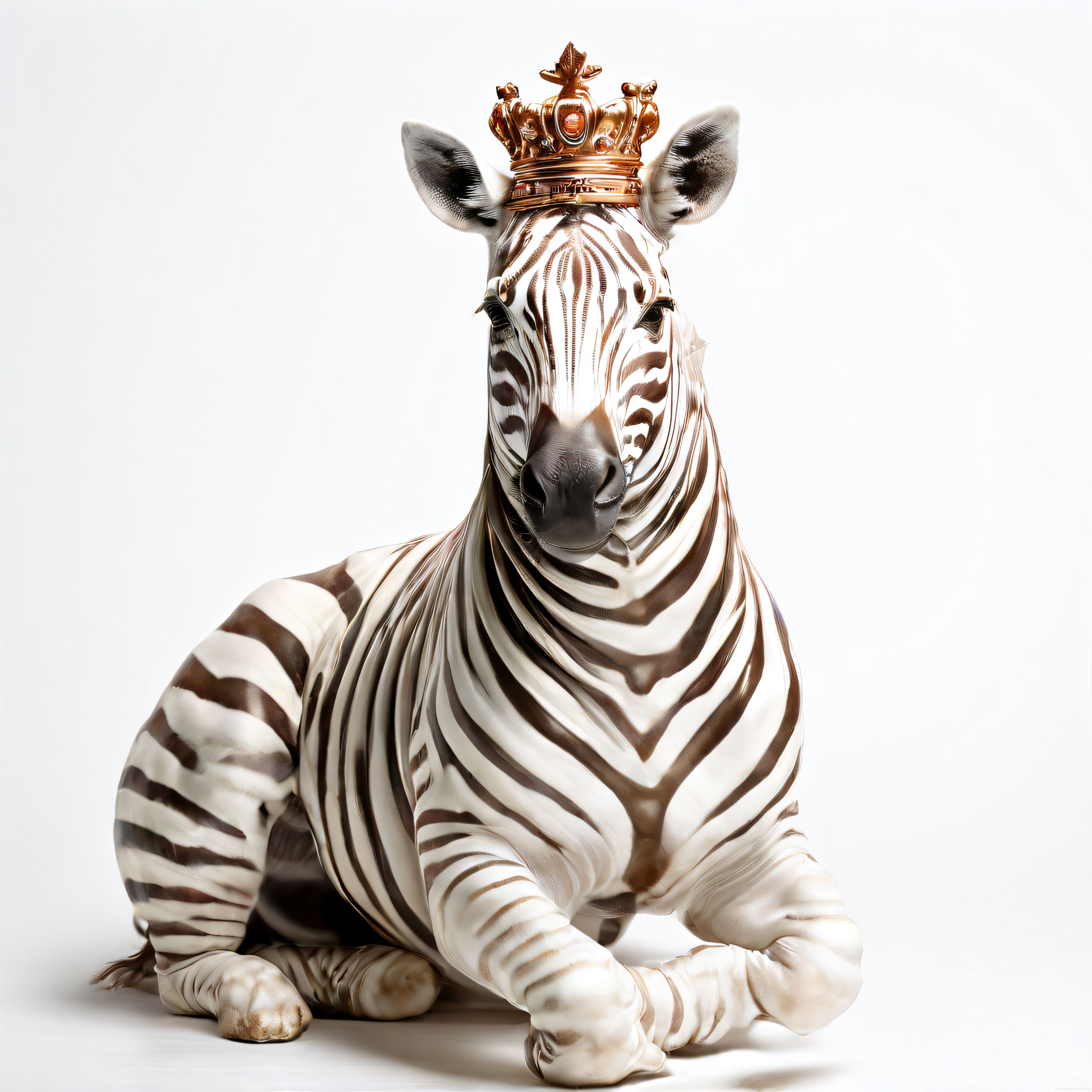 Stüdyo Çekiminde Altın Taç Giyen Asil Zebra Portresi ve Dijital Sanat