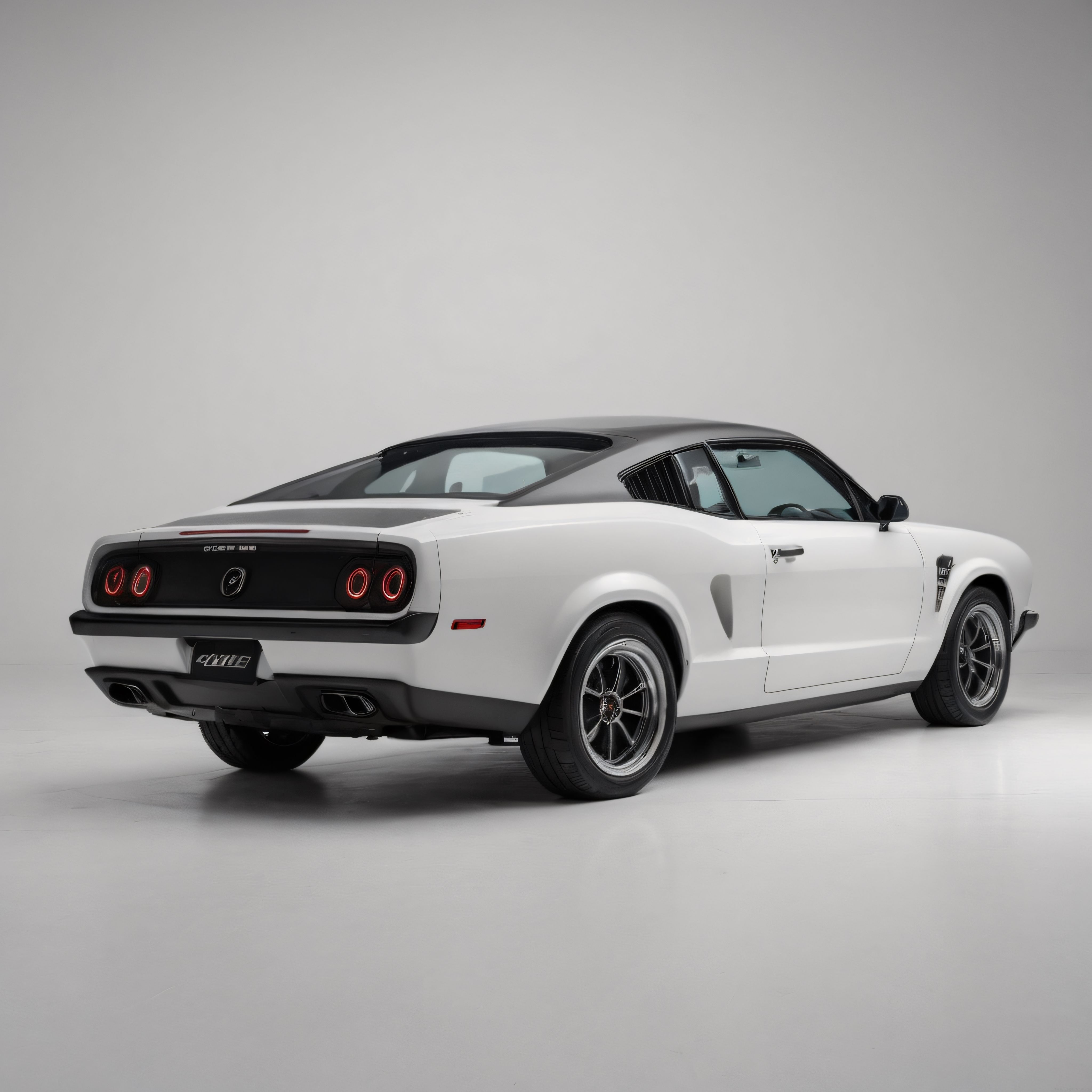 Stüdyo Çekiminde Beyaz Ford Mustang Boss 302'nin Efsanevi Arka Tasarımı