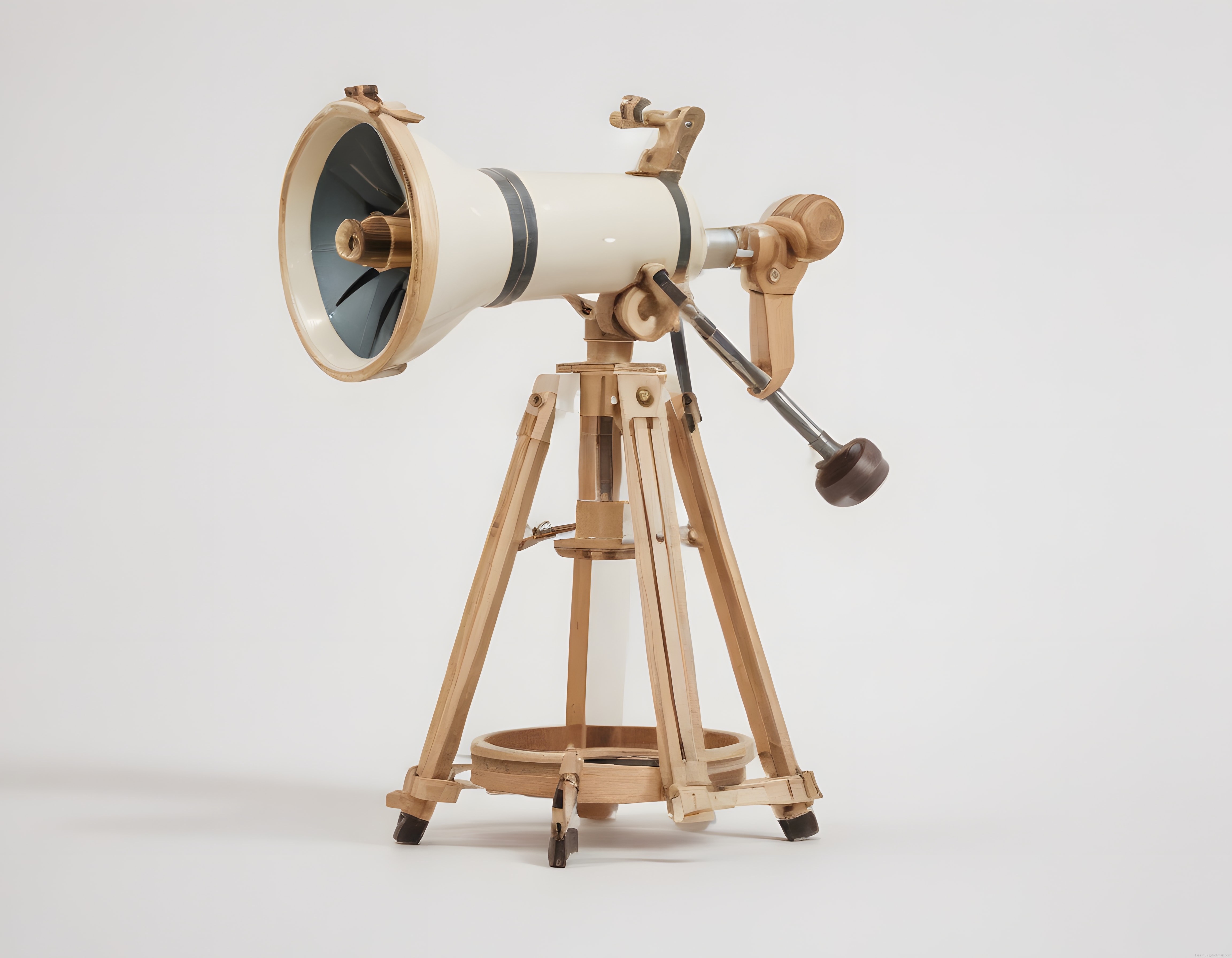 Stüdyo Çekiminde Nostaljik Ahşap Tripodlu Klasik Astronomi Teleskobu
