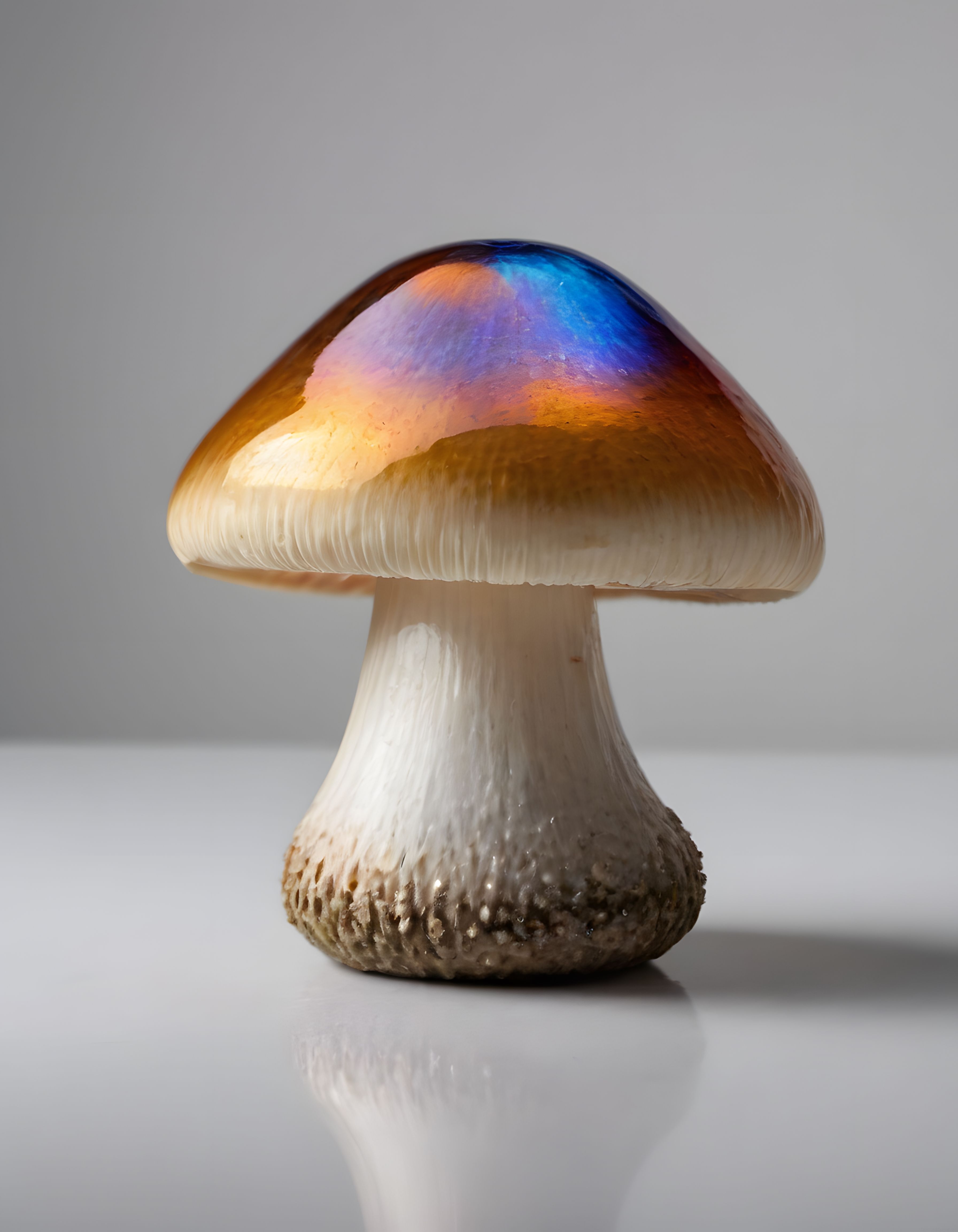 Stüdyo Işığında Holografik ve Metalik Yansımalı Makro Mantar Fotoğrafı