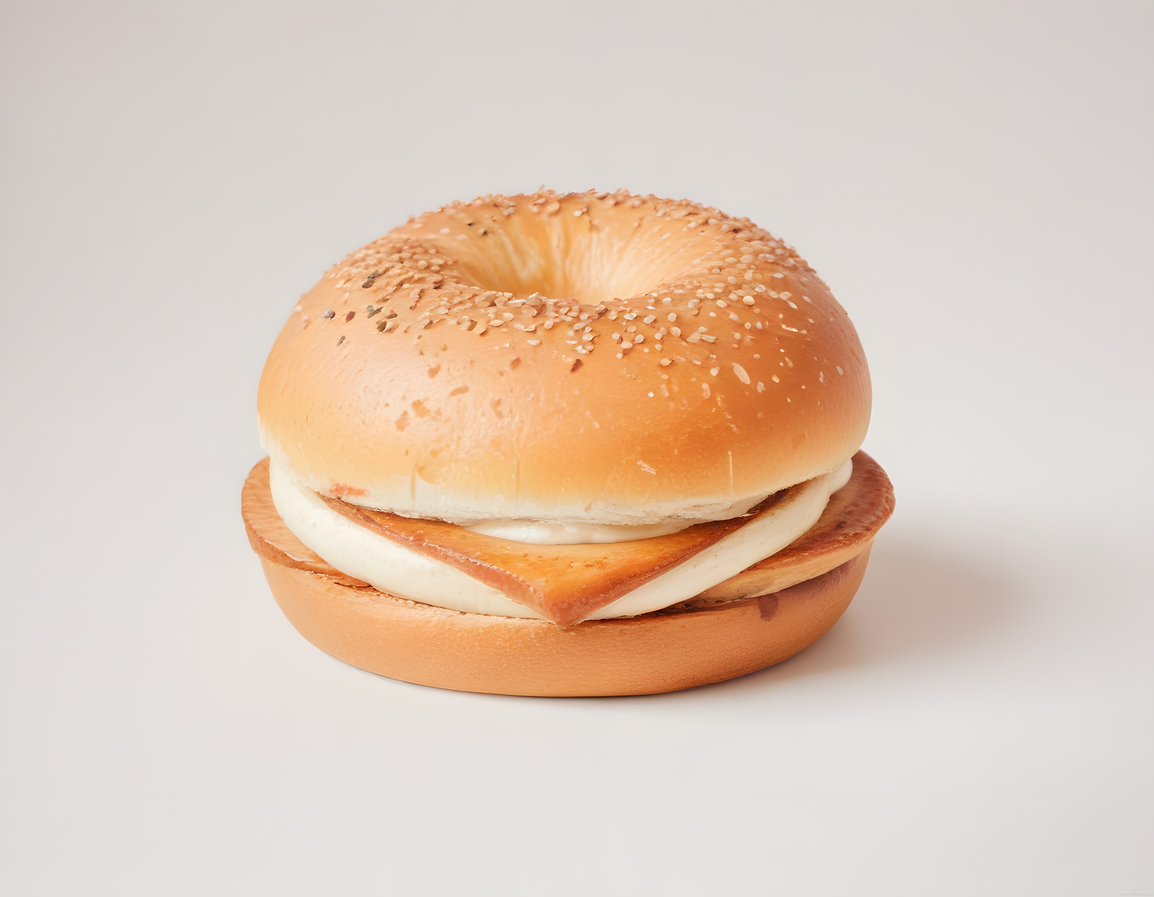 Stüdyo Işığında Susamlı Bagel Sandviç: Peynirli Jambonlu Katmanlı Lezzet