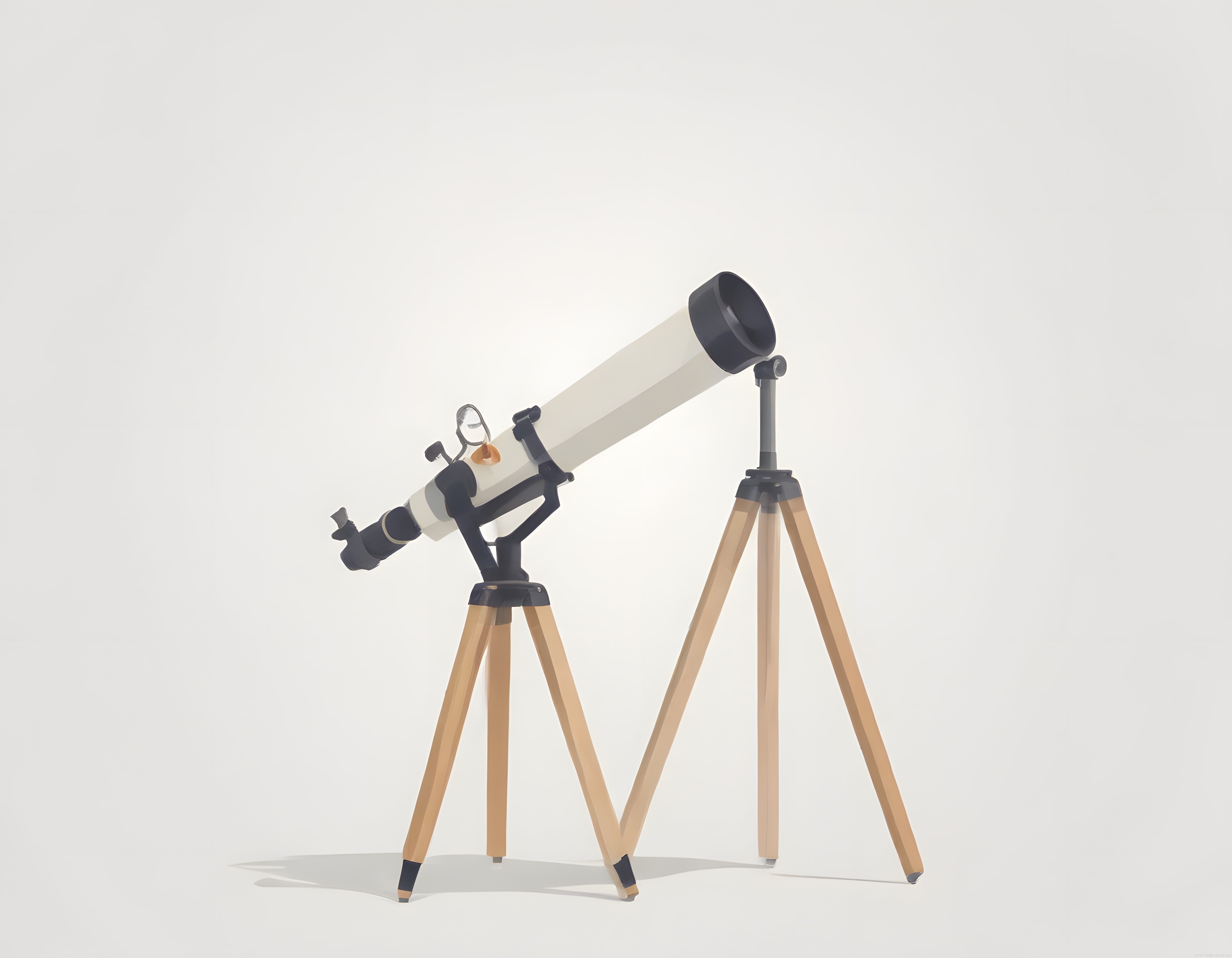 Stüdyo Ortamında Beyaz Gövdeli Klasik Teleskop ve Ahşap Ayaklı Tripod