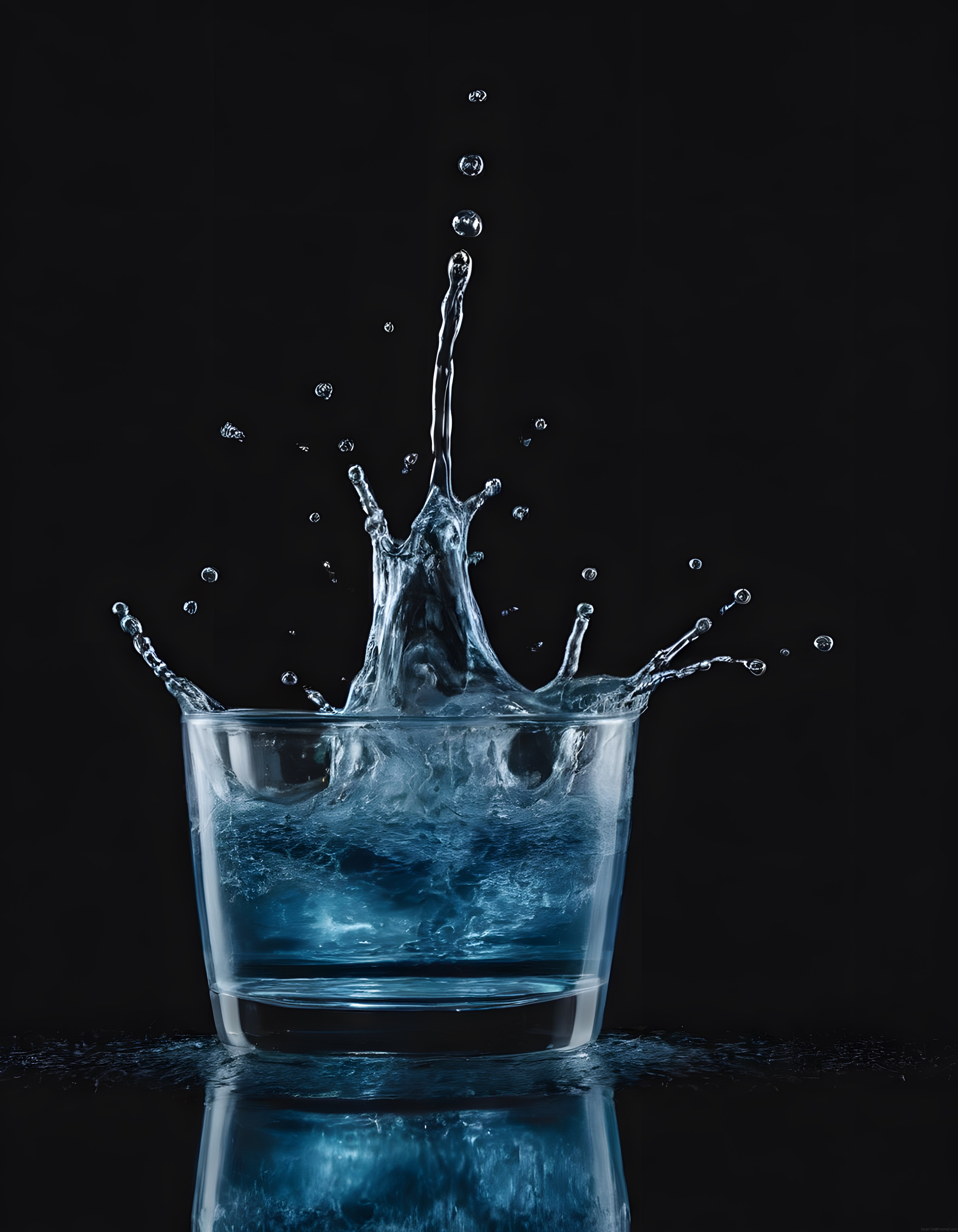 Stüdyo Ortamında Siyah Arka Planda Bardağa Düşen Suyun Etkileyici Splash Anı