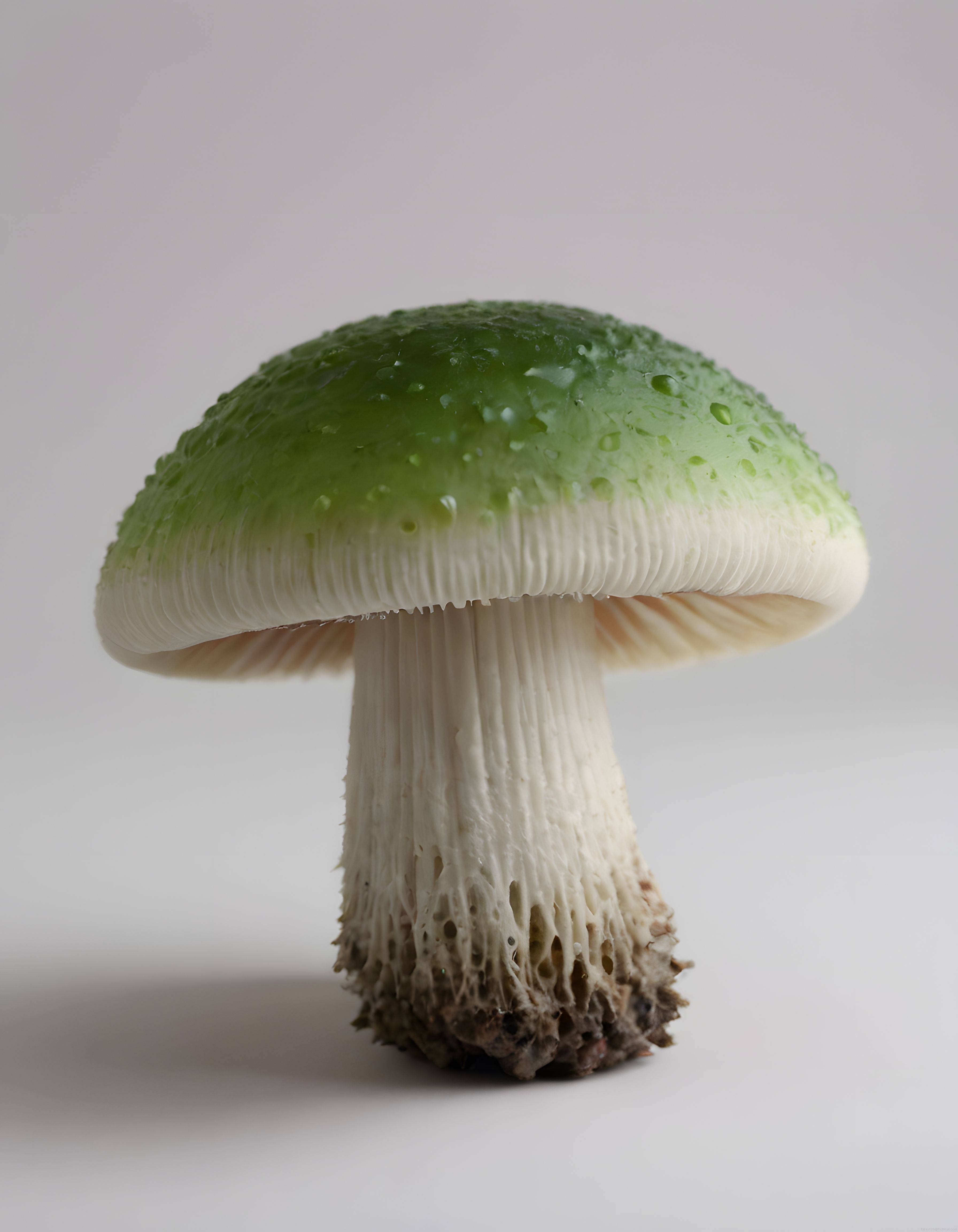 Su Damlacıkları Süslü Yeşil Kapaklı Beyaz Saplı Mantarın Estetik Yakın Çekim Görüntüsü