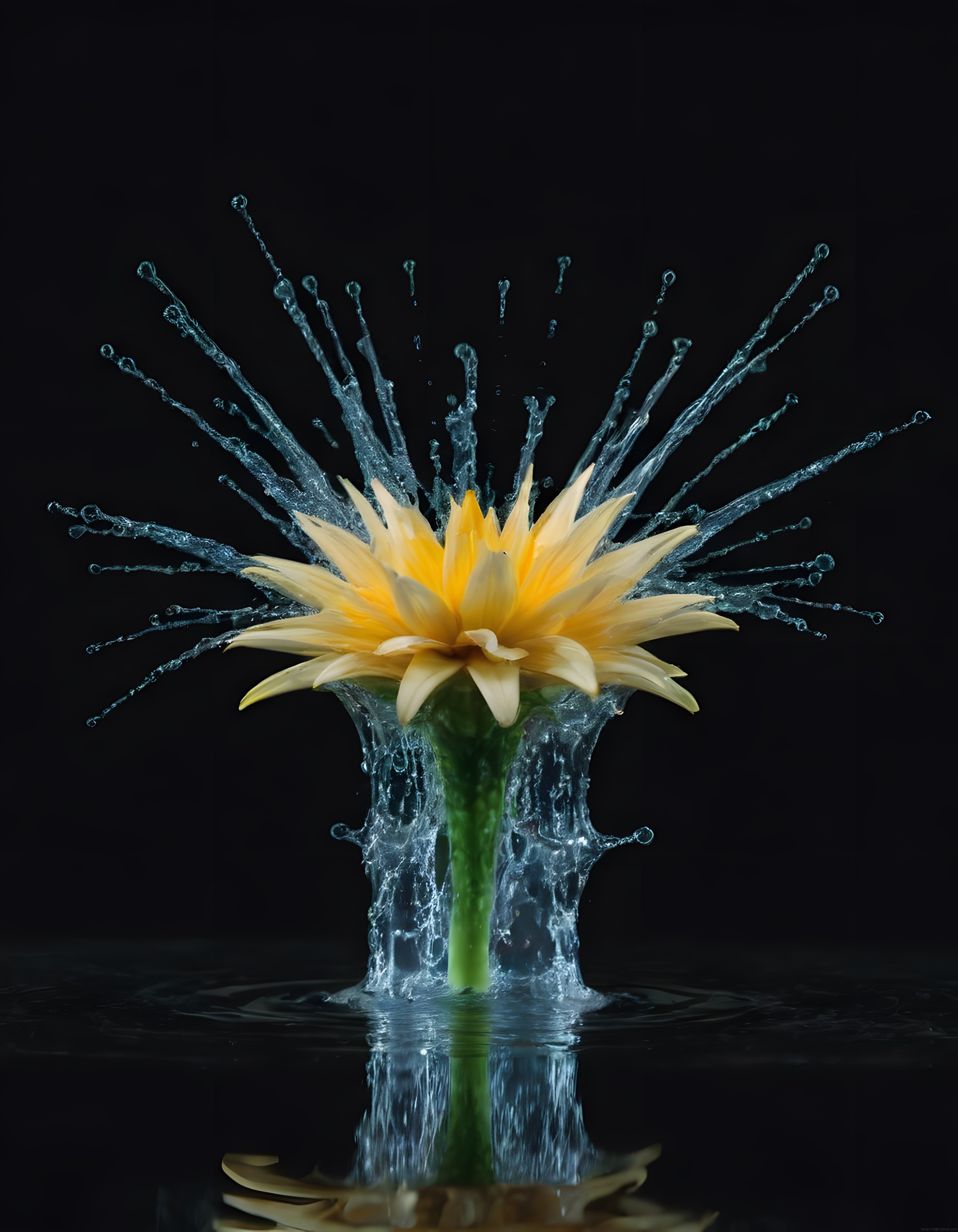 Su Patlaması Eşliğinde Sarı Lotus Çiçeği: Yüksek Hızlı Sanatsal Fotoğraf