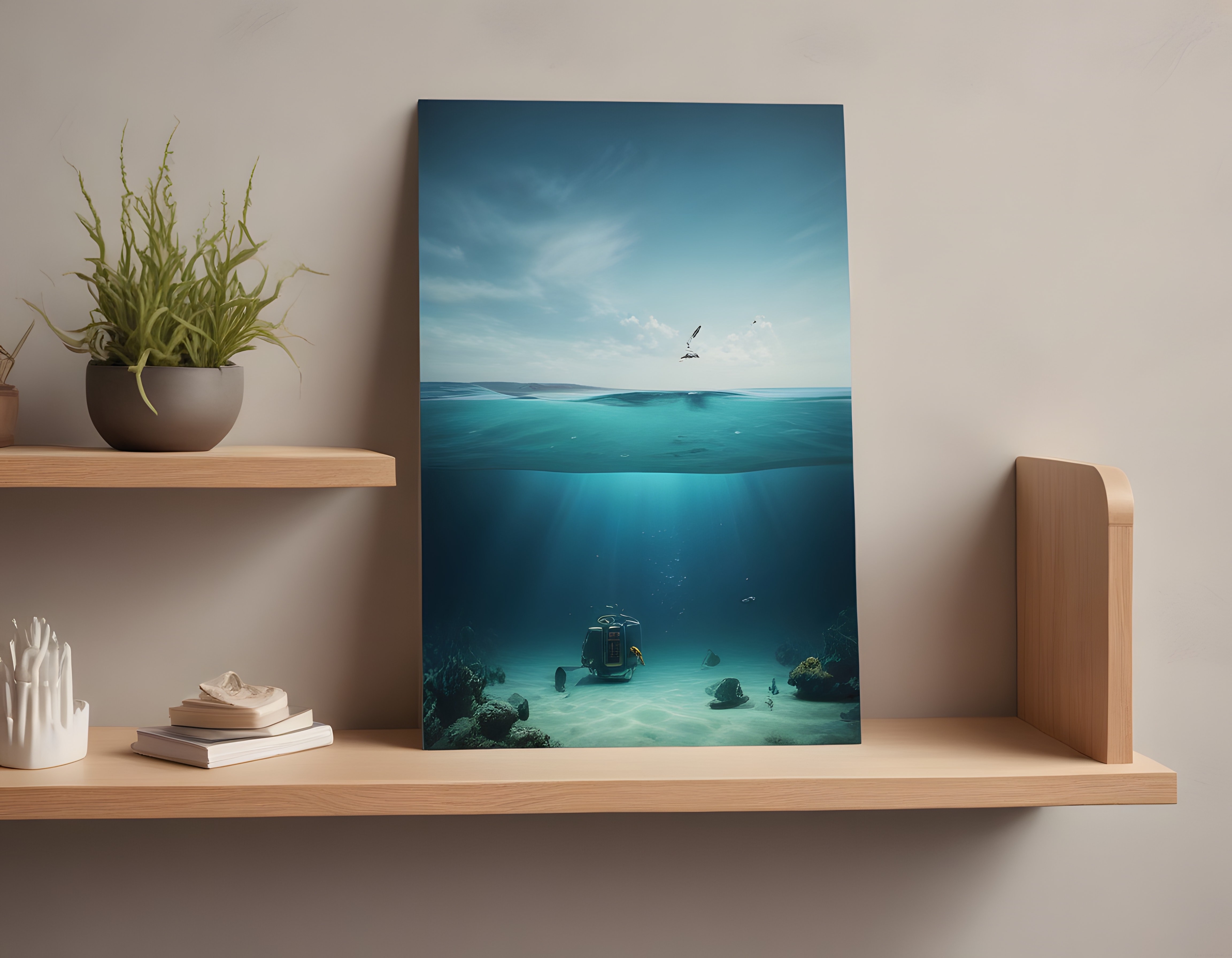Su Üstü ve Su Altı Manzaralı Modern Ev Dekorasyonu Posteri