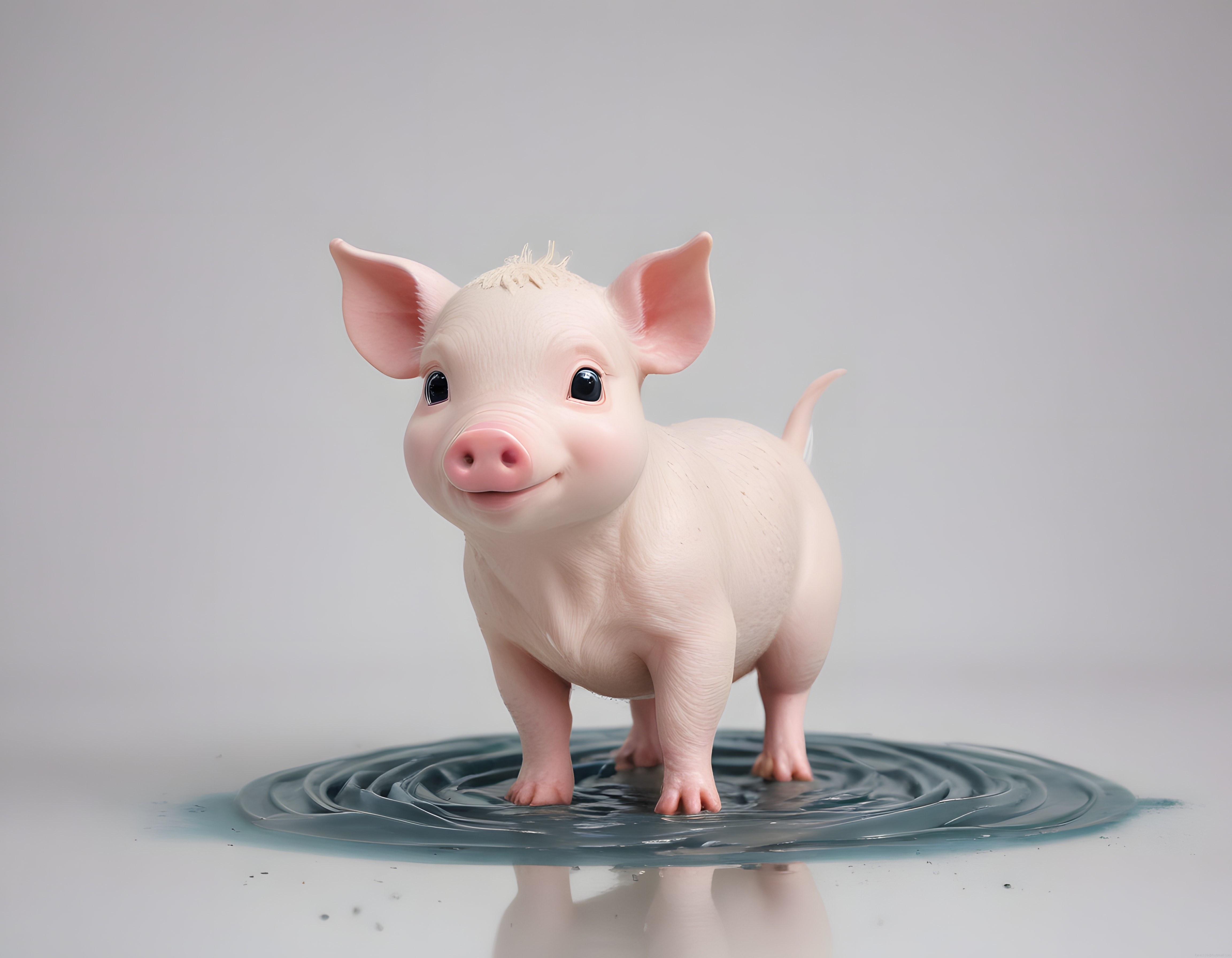 Su Üzerinde Duran Sevimli 3D Animasyon Domuz Yavrusu Karakteri