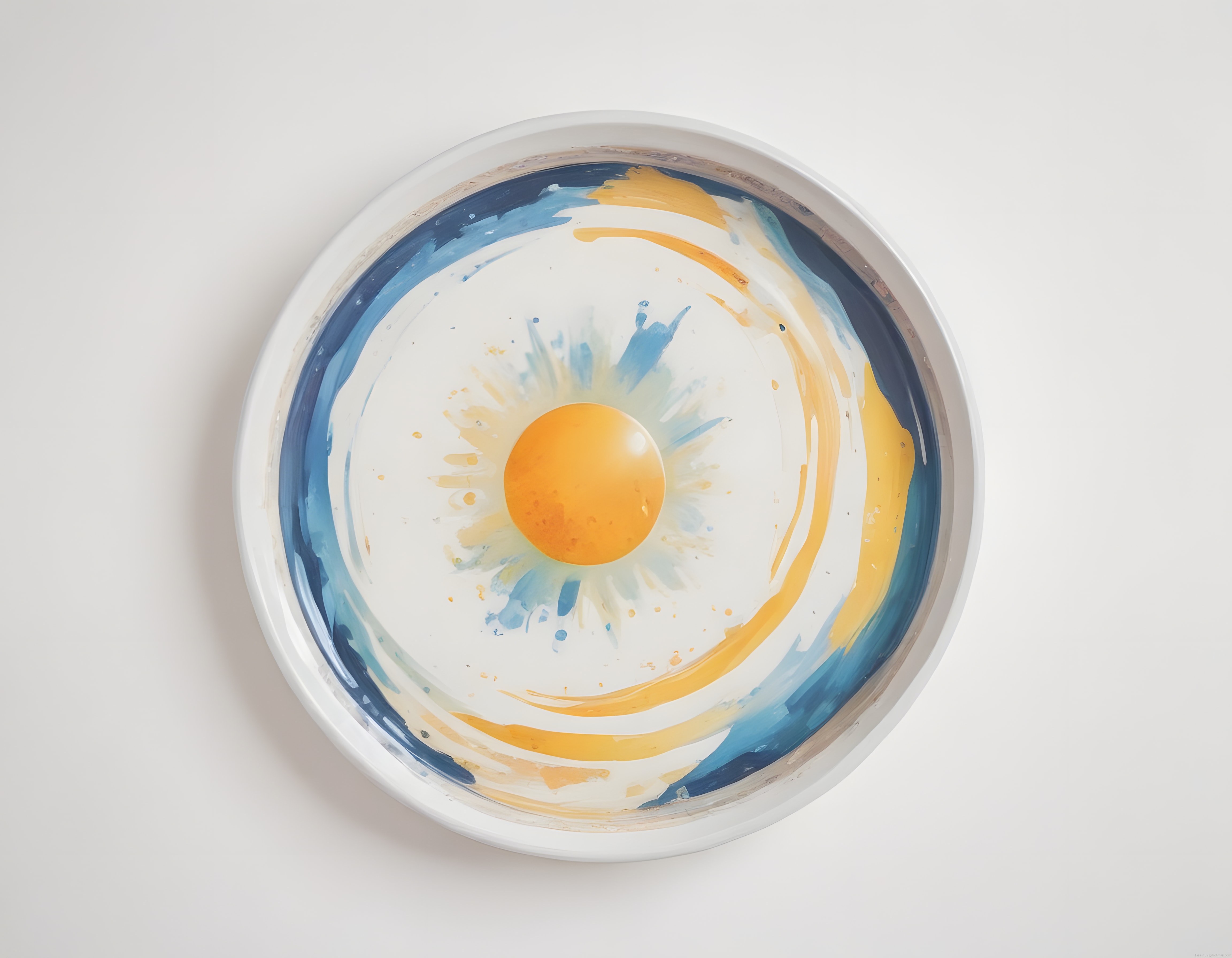 Su Üzerinde Mavi ve Sarı Tonlarında Oluşan Minimalist Soyut Sanat Kompozisyonu