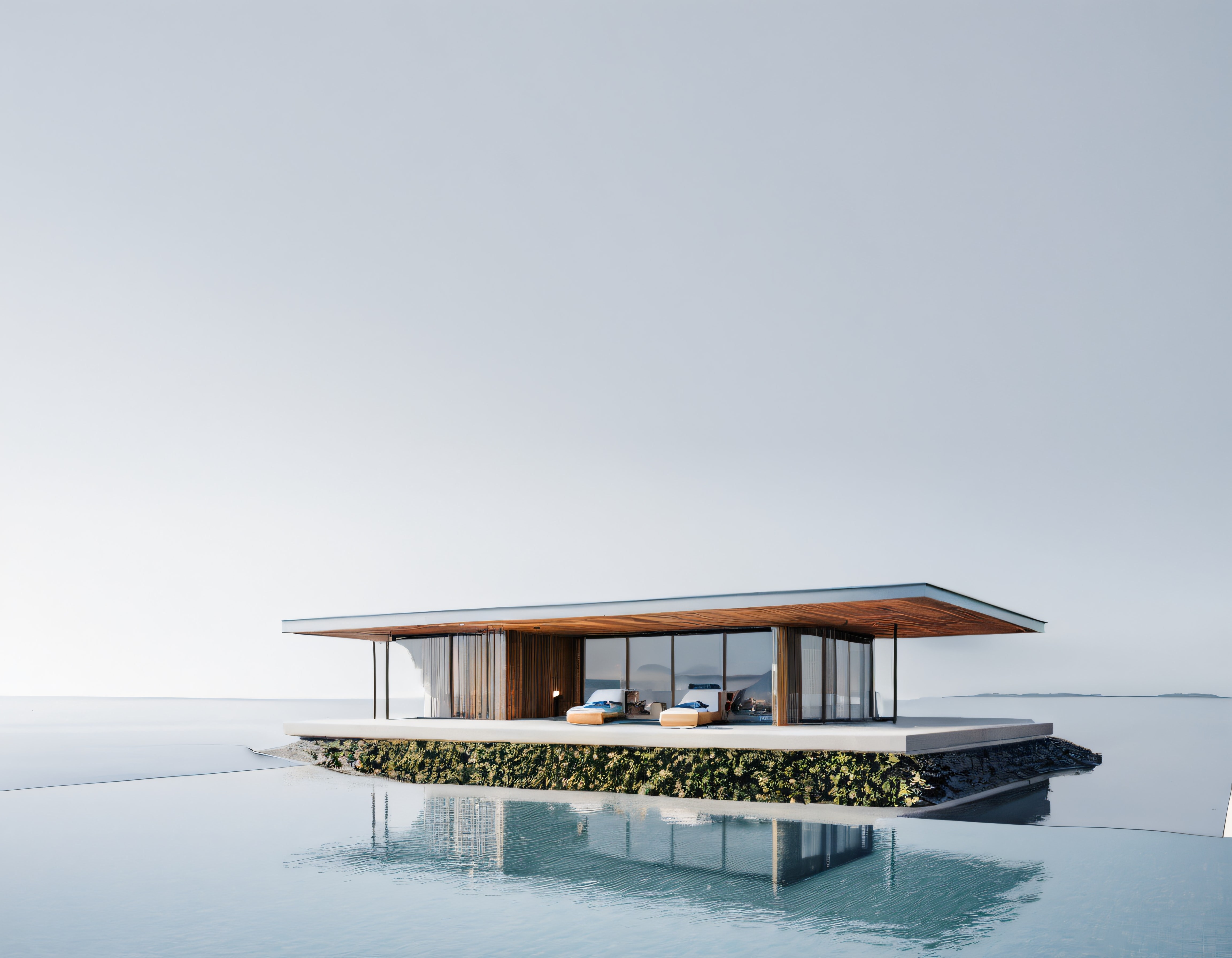 Su Üzerindeki Modern Ev: Minimalist Mimarili Doğayla İç İçe Yaşam Alanı