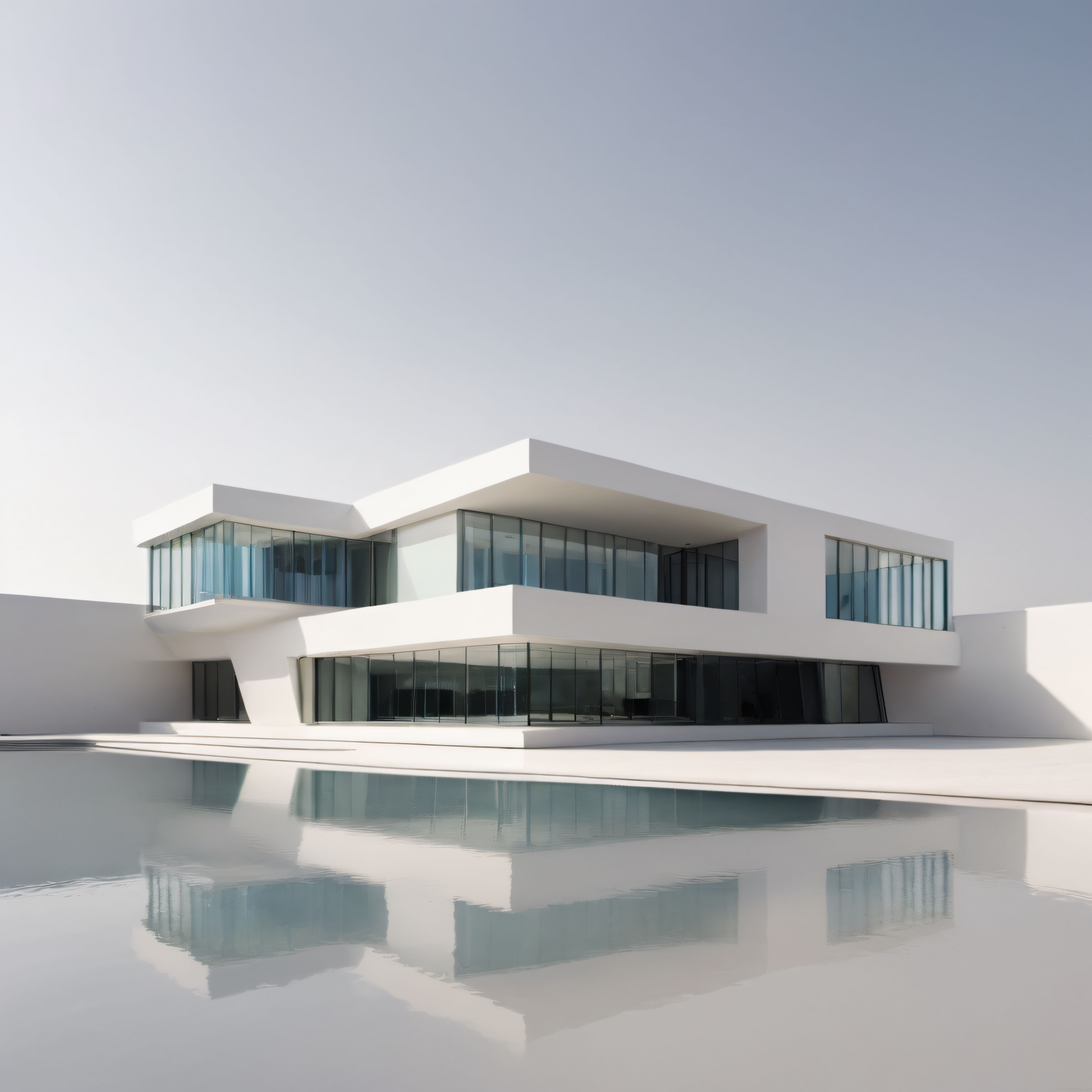 Su Yansımasıyla Büyüleyici Beyaz Modern Villa ve Minimalist Mimari