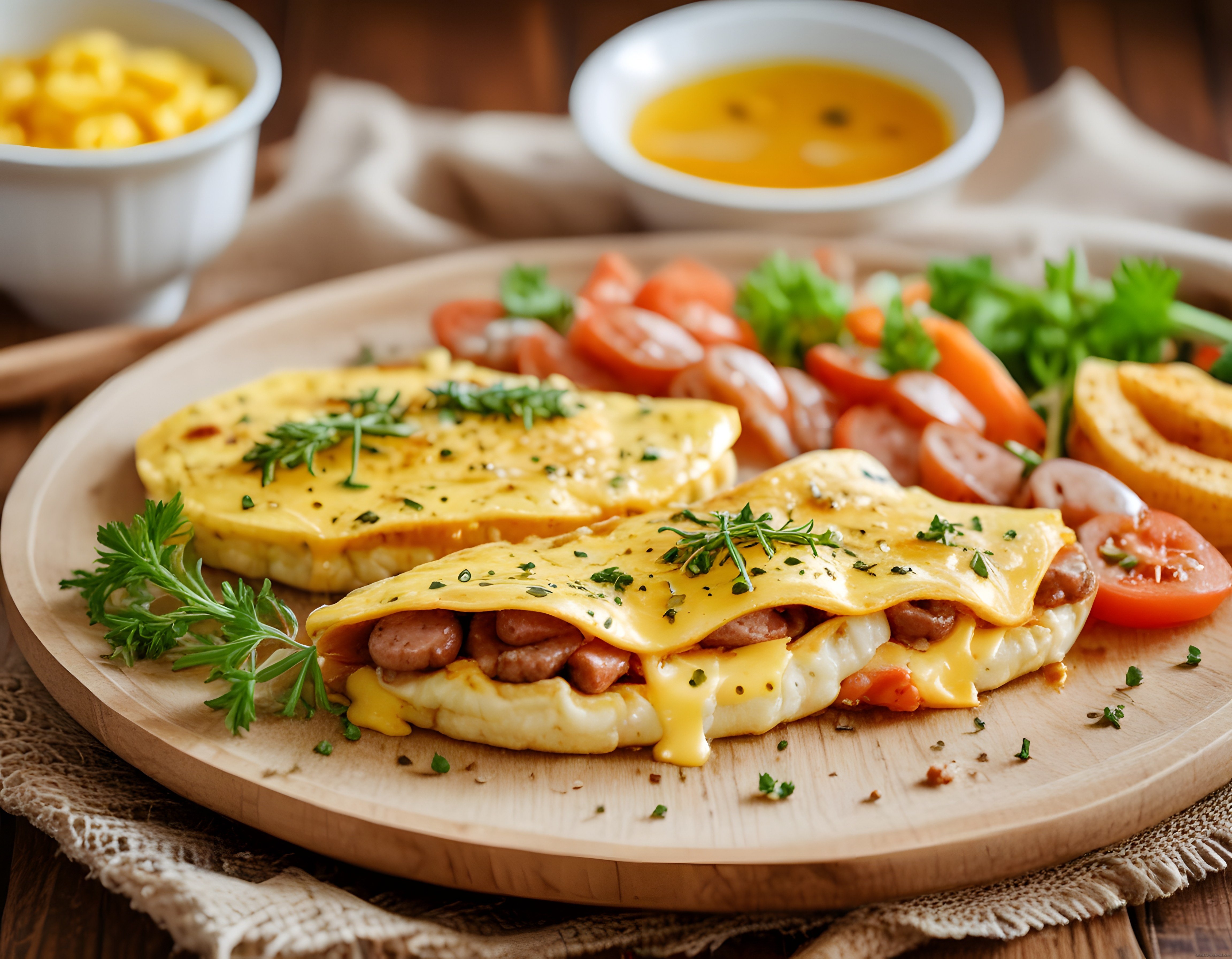 Sucuklu Kaşarlı Omlet ve Taze Sebzelerle Lezzetli Kahvaltı Tabağı