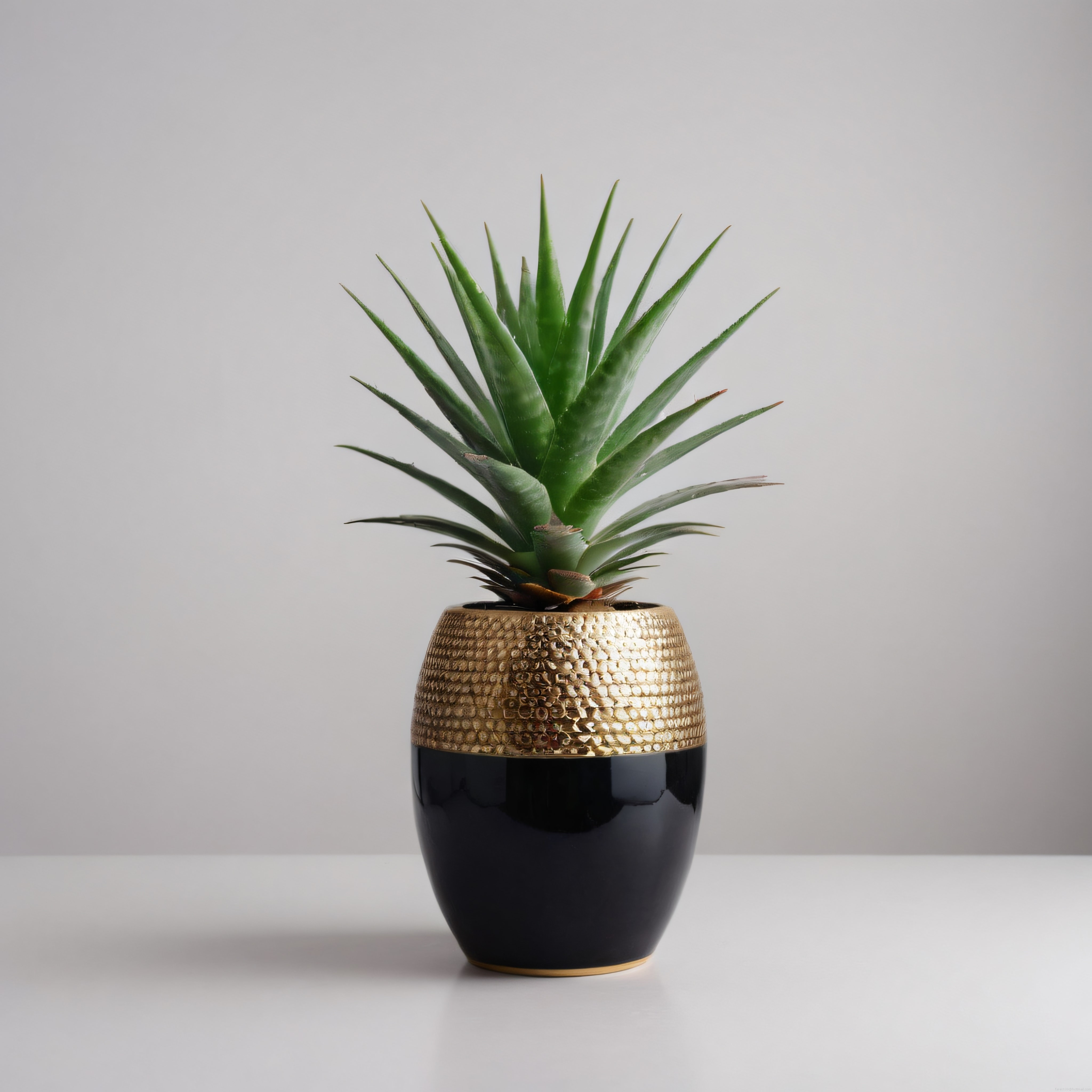 Sukulent Bitki ve Siyah Altın Desenli Dekoratif Saksı ile Minimalist Ev Dekorasyonu