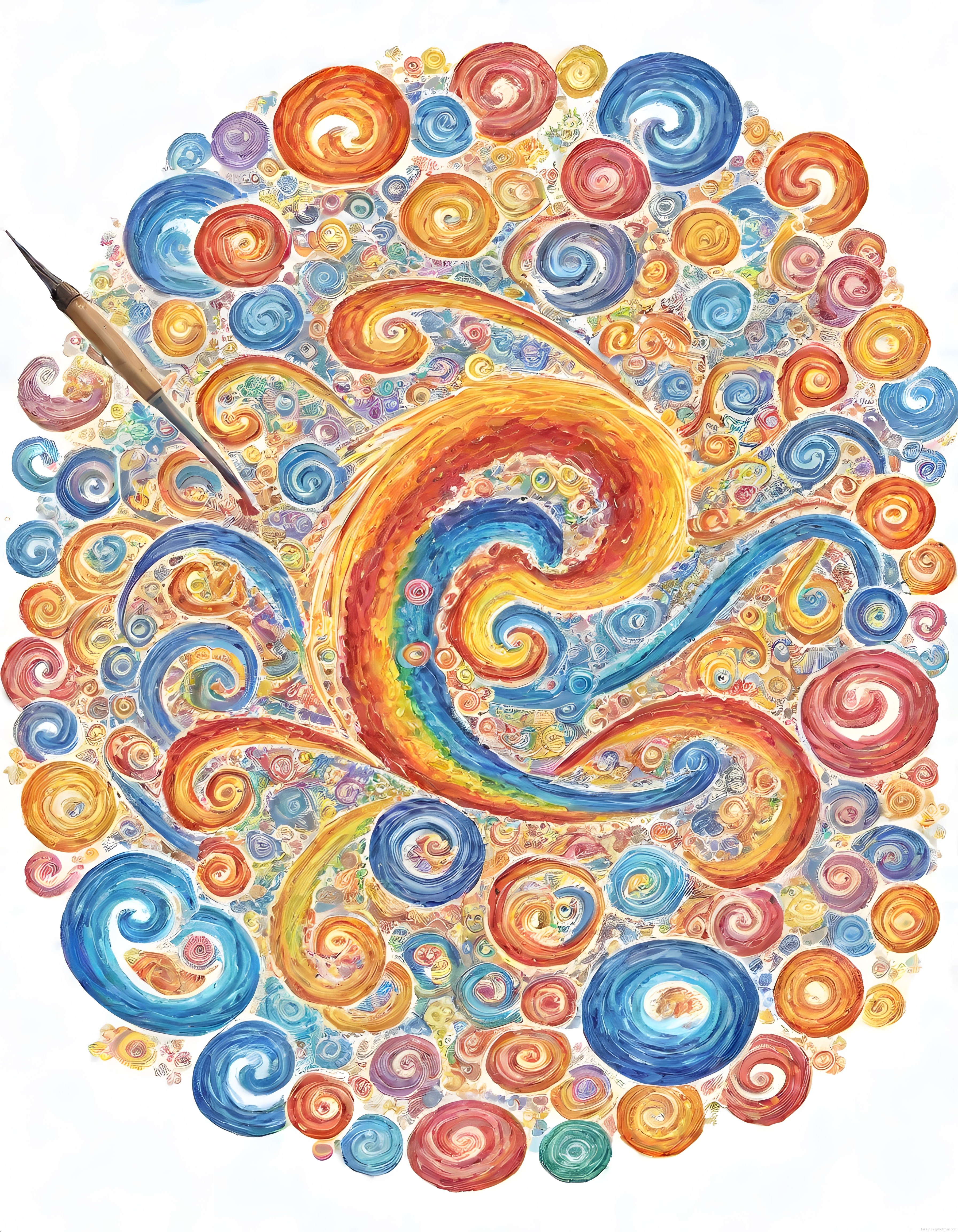 Sulu Boya İle Yapılmış Canlı Renkli Soyut Spiral ve Dairesel Sanatsal Desenler
