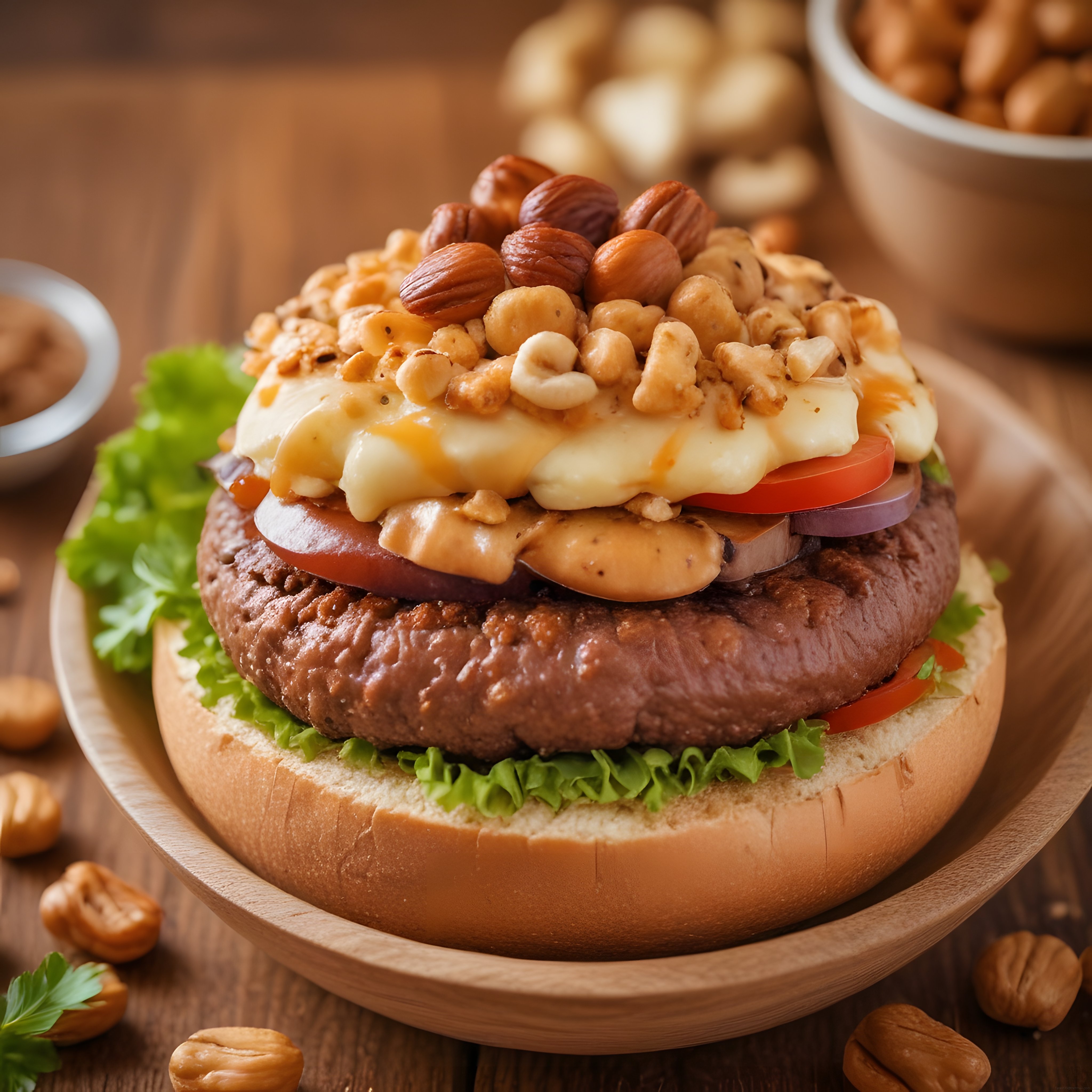 Sulu Köfte ve Kuruyemişli Gourmet Burger: Erimiş Peynirli Rustik Sunum