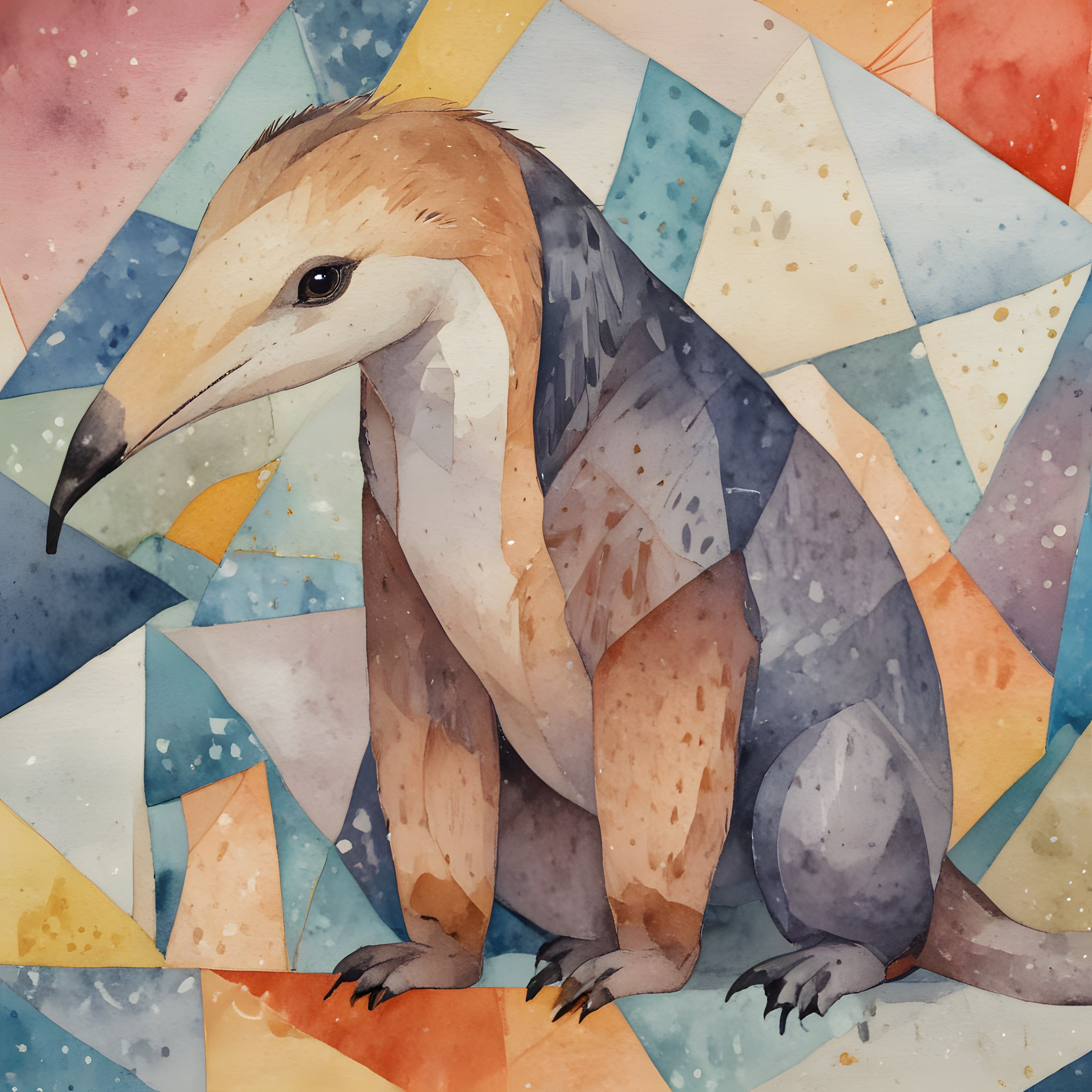 Sulubova ve Geometrik Desenlerle Tasarlanmış Sanatsal Penguen İllüstrasyonu