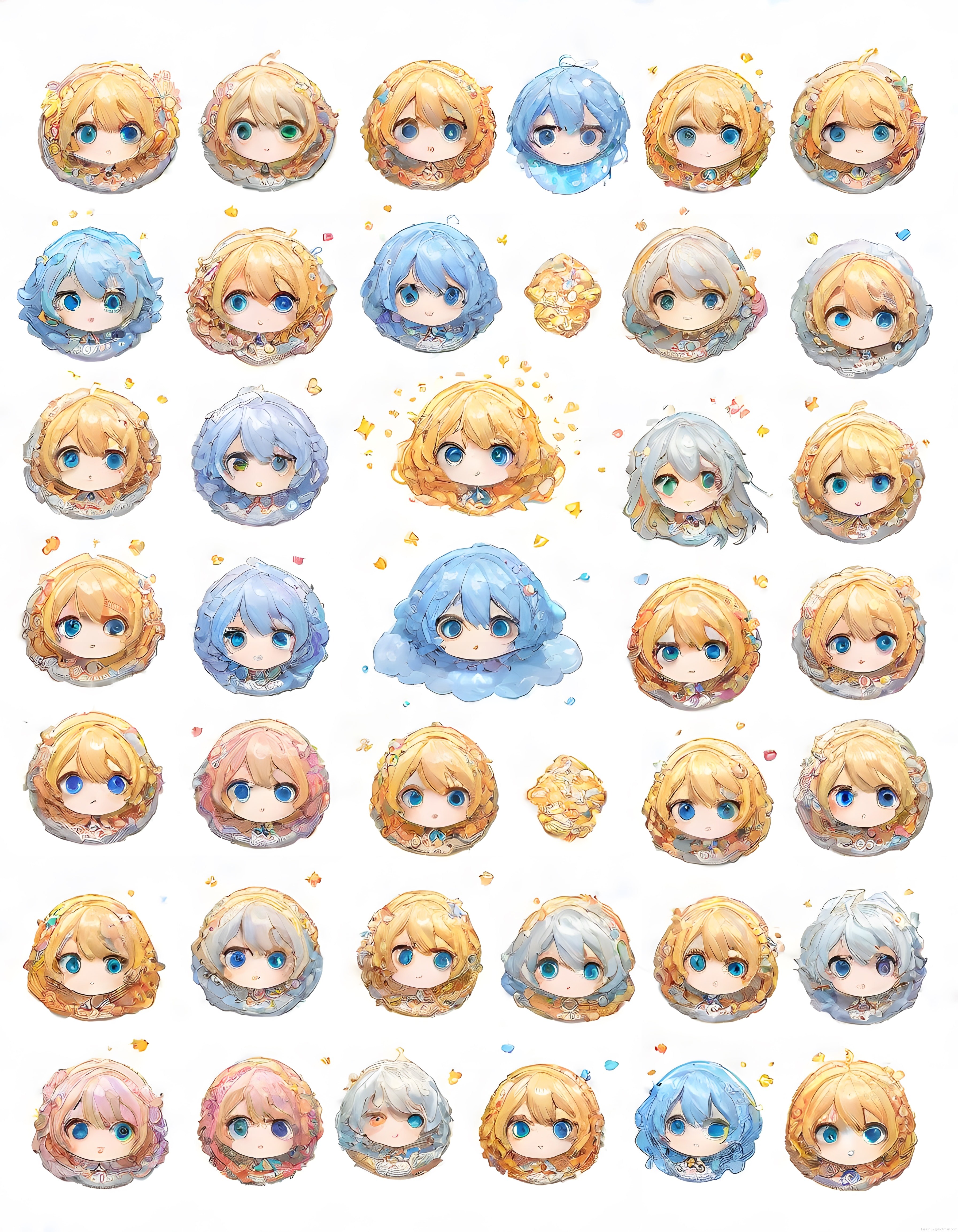 Suluboya Anime Chibi Yüzler: Sevimli Kız Avatar ve Sticker Dijital Sanat Seti
