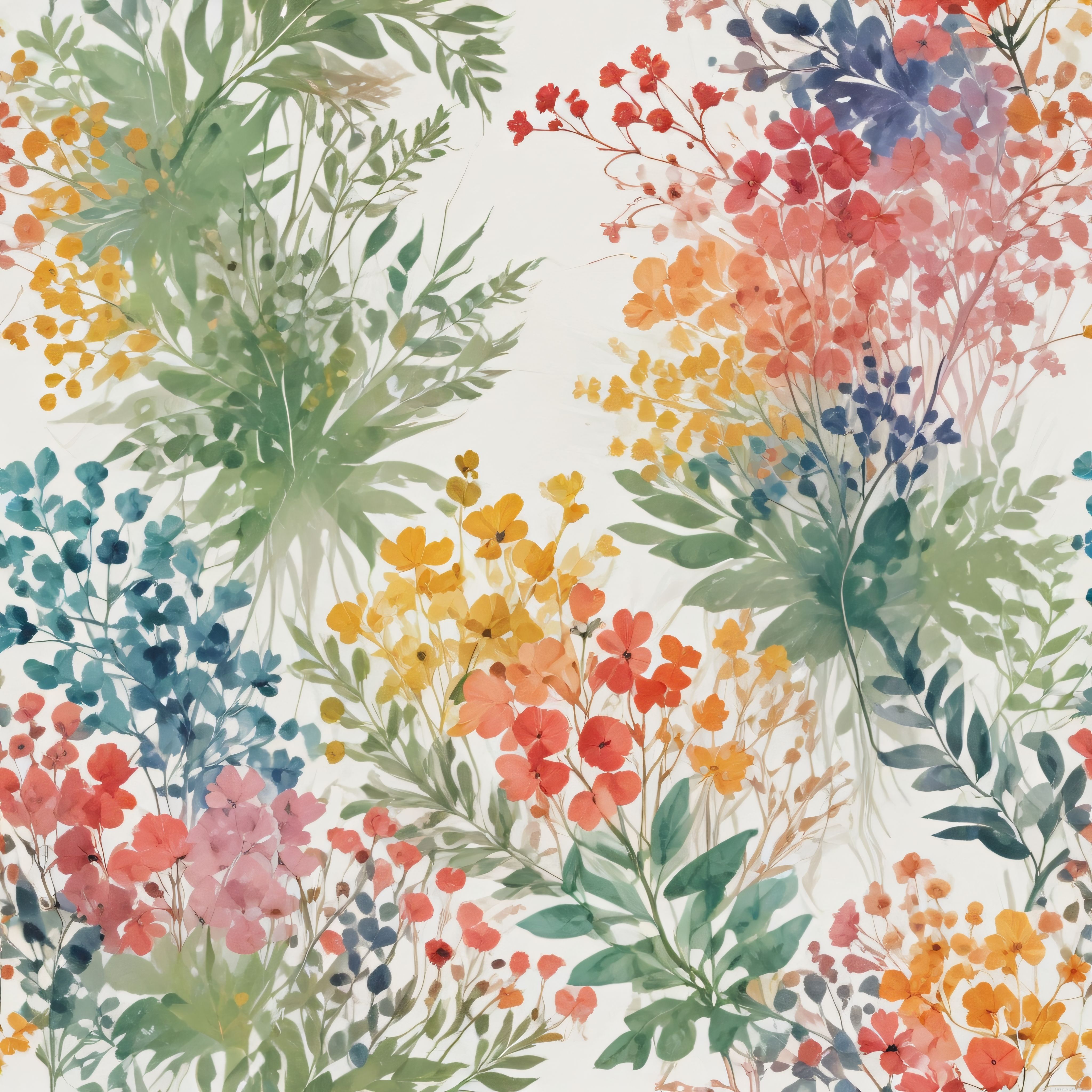 Suluboya Çiçek ve Yapraklarla Süslenmiş Pastel Botanik Desen