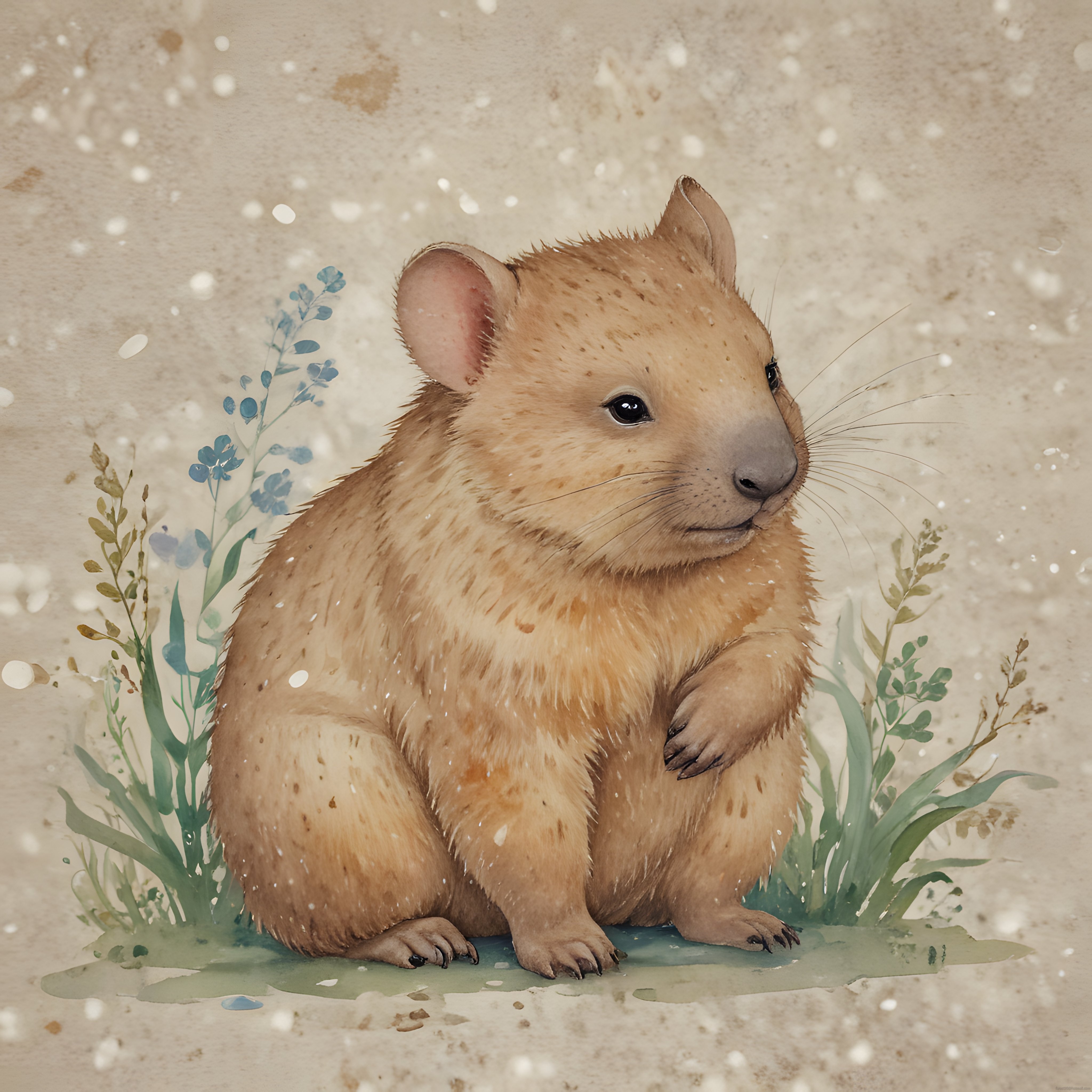 Suluboya Efektinde Sevimli Quokka ve Yabani Otlar Arasında Huzurlu An