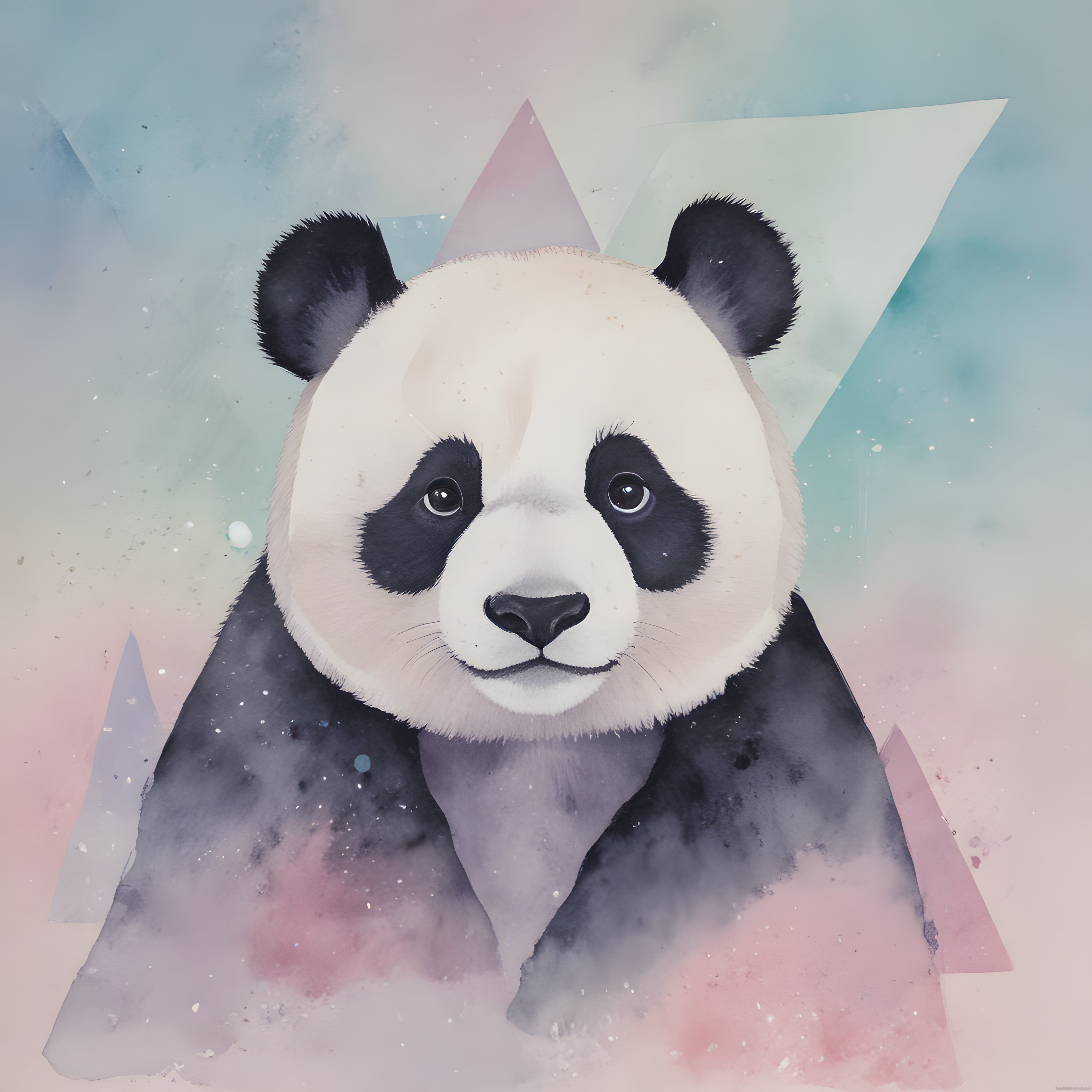 Suluboya Efektiyle Tasarlanmış Geometrik Arka Planlı Sevimli Panda Portresi