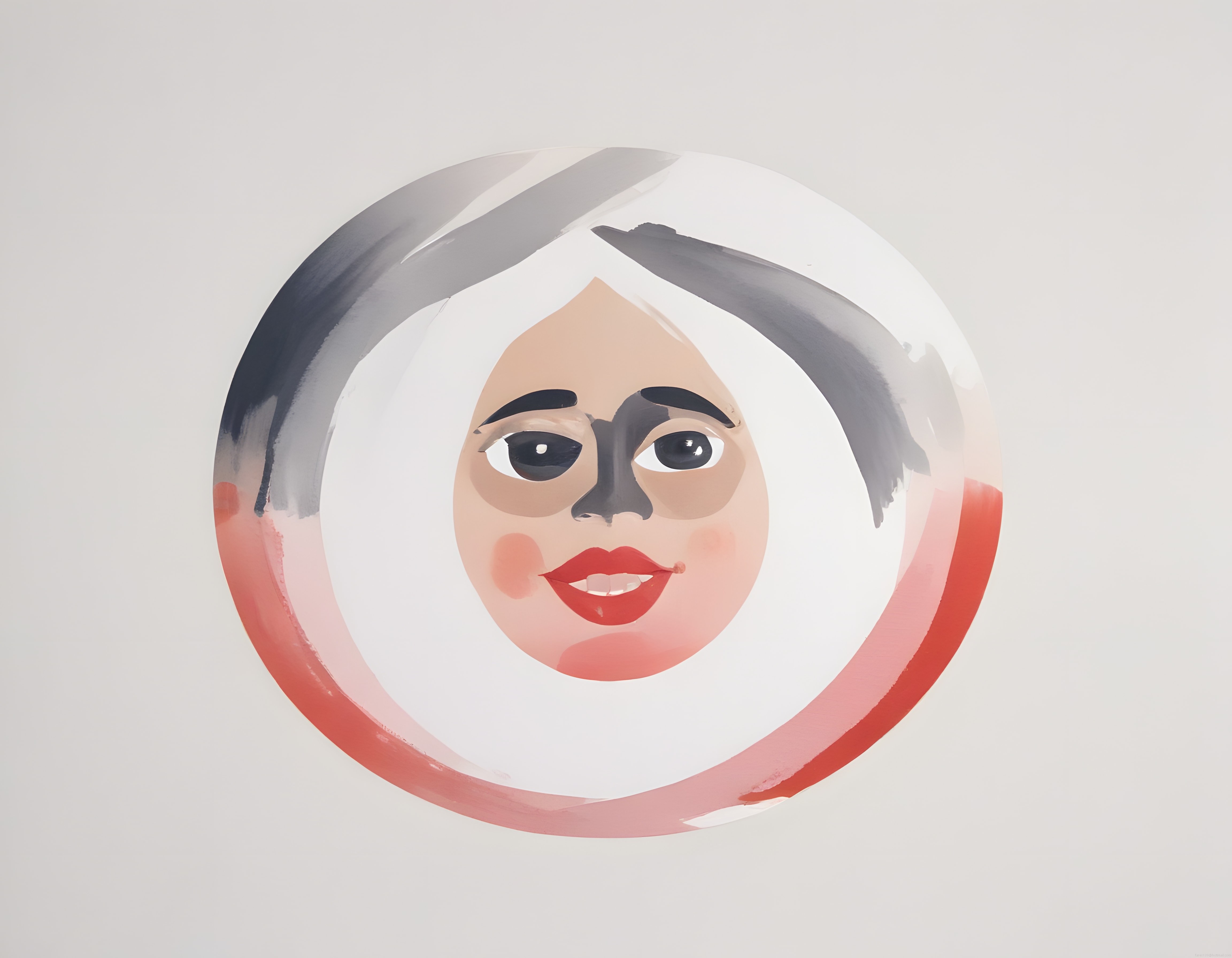 Suluboya Efektli Dairesel Çerçevede Modern Kadın Portresi ve Minimalist Sanat