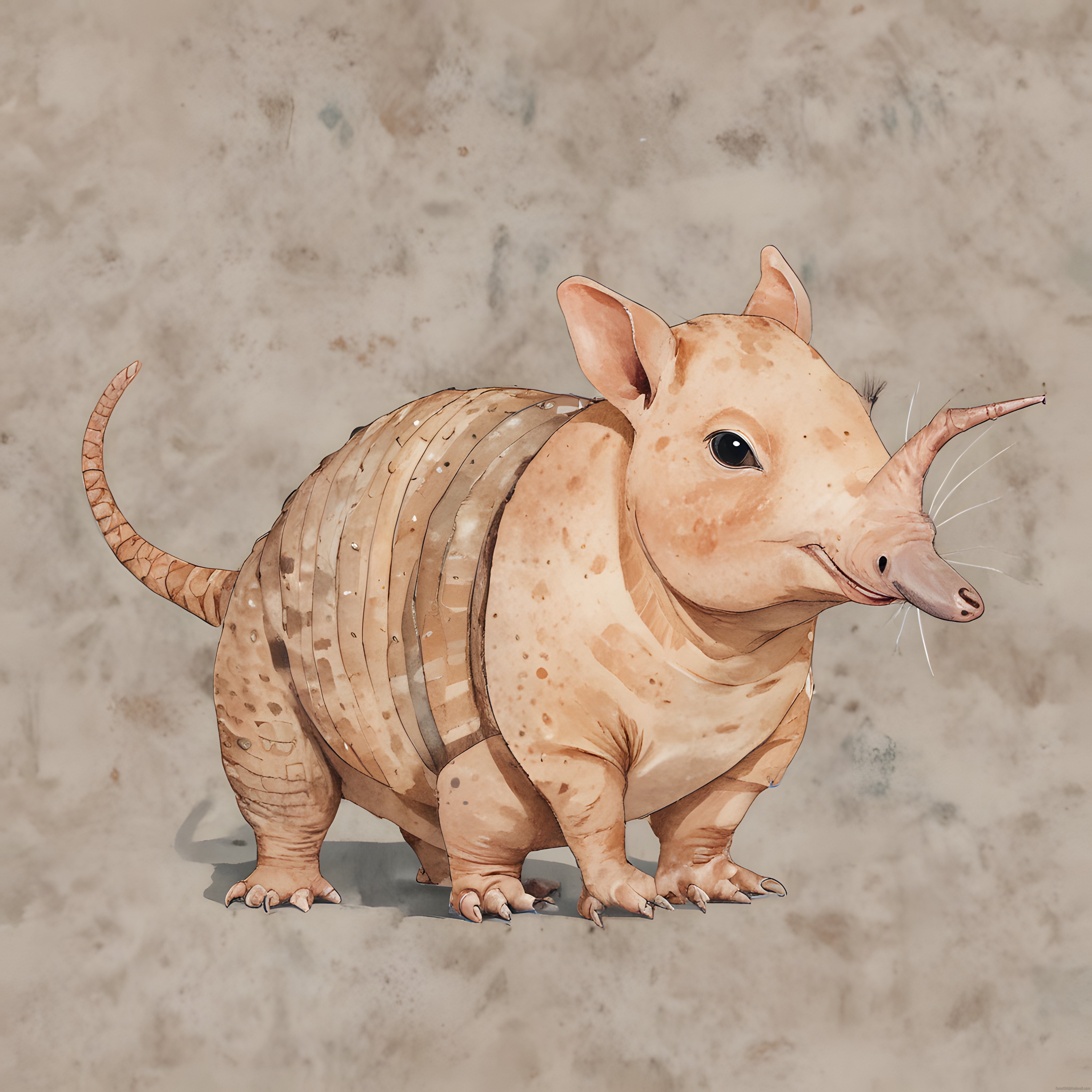 Suluboya efektli masalsı zırhlı gergedan armadillo karışımı yaratık