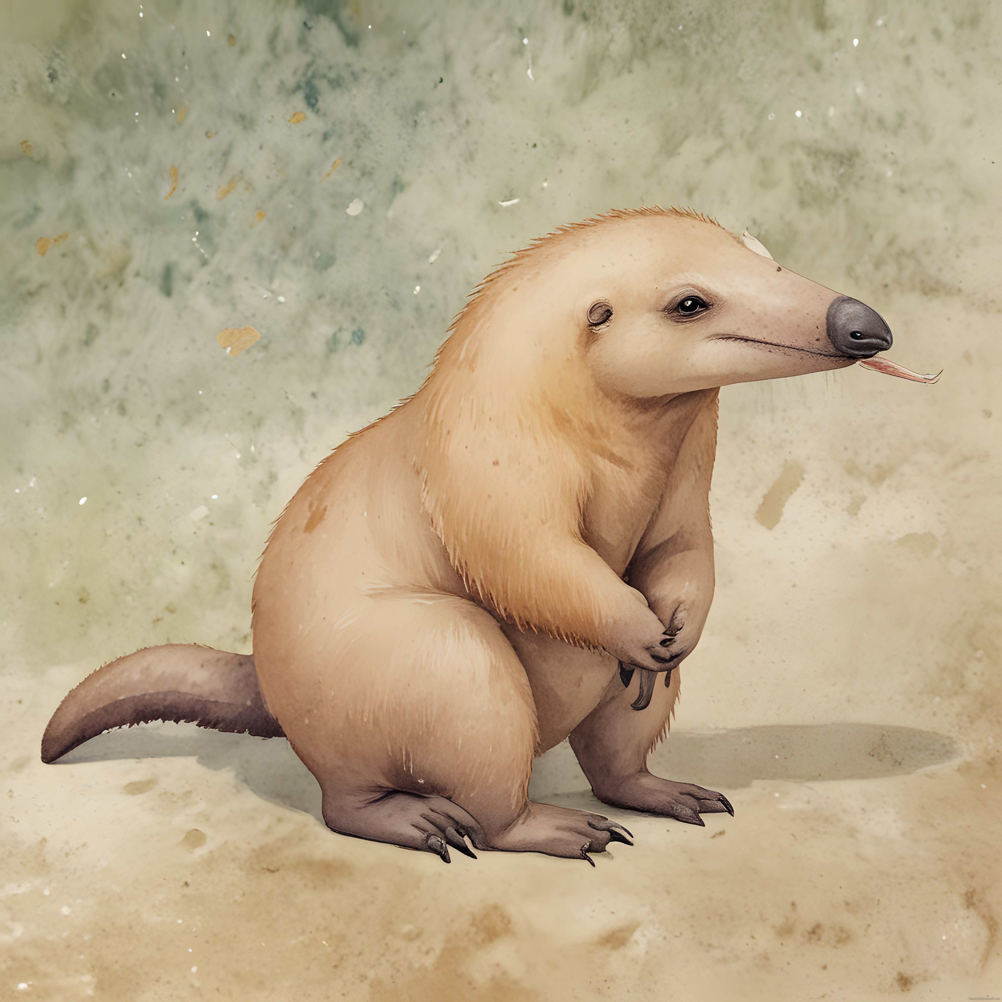 Suluboya Efektli Paleoart: Uzun Burunlu Tüylü İlkel Memeli İllüstrasyonu