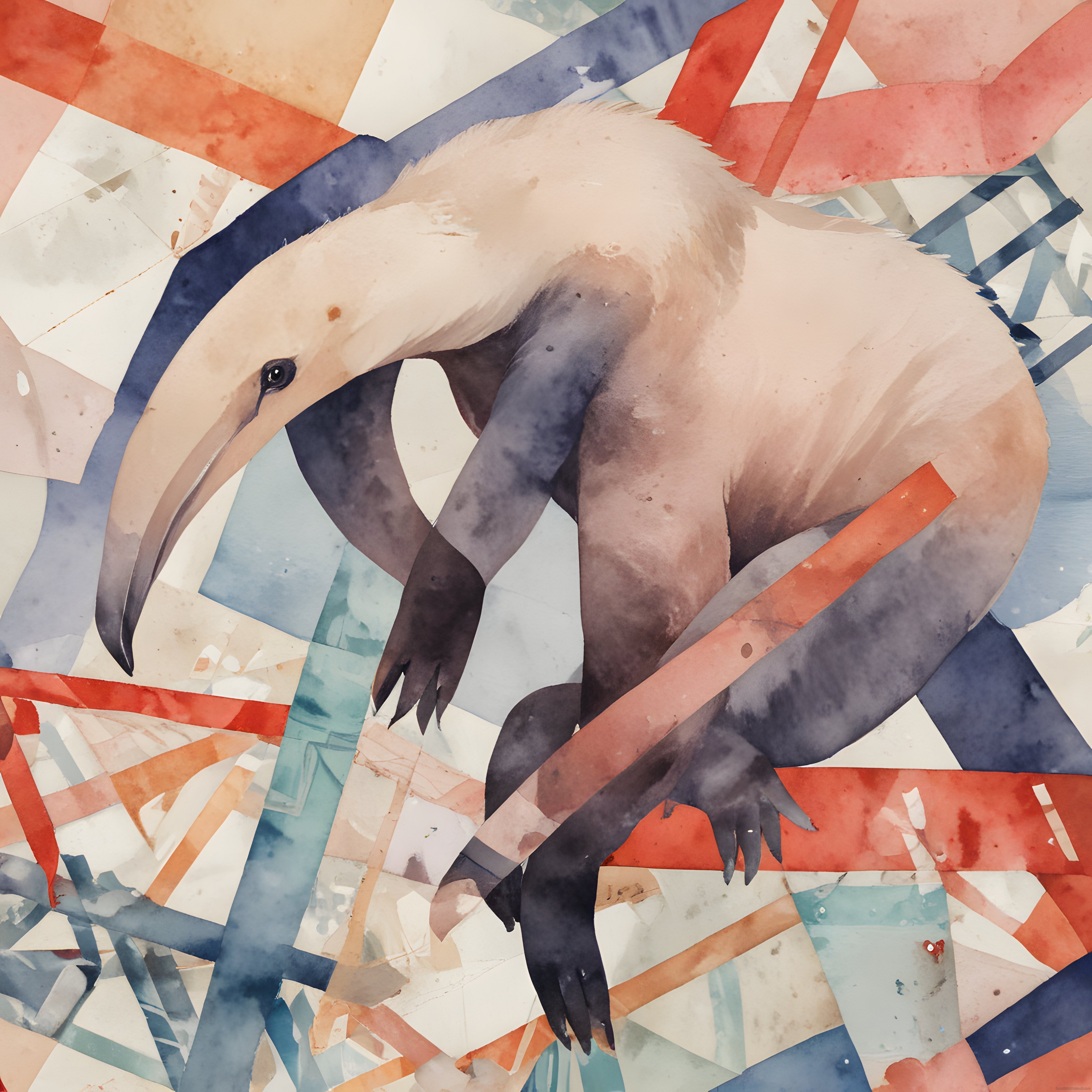 Suluboya Flamingo ve Geometrik Soyutlama: Pastel Tonlarda Sanatsal Yorum