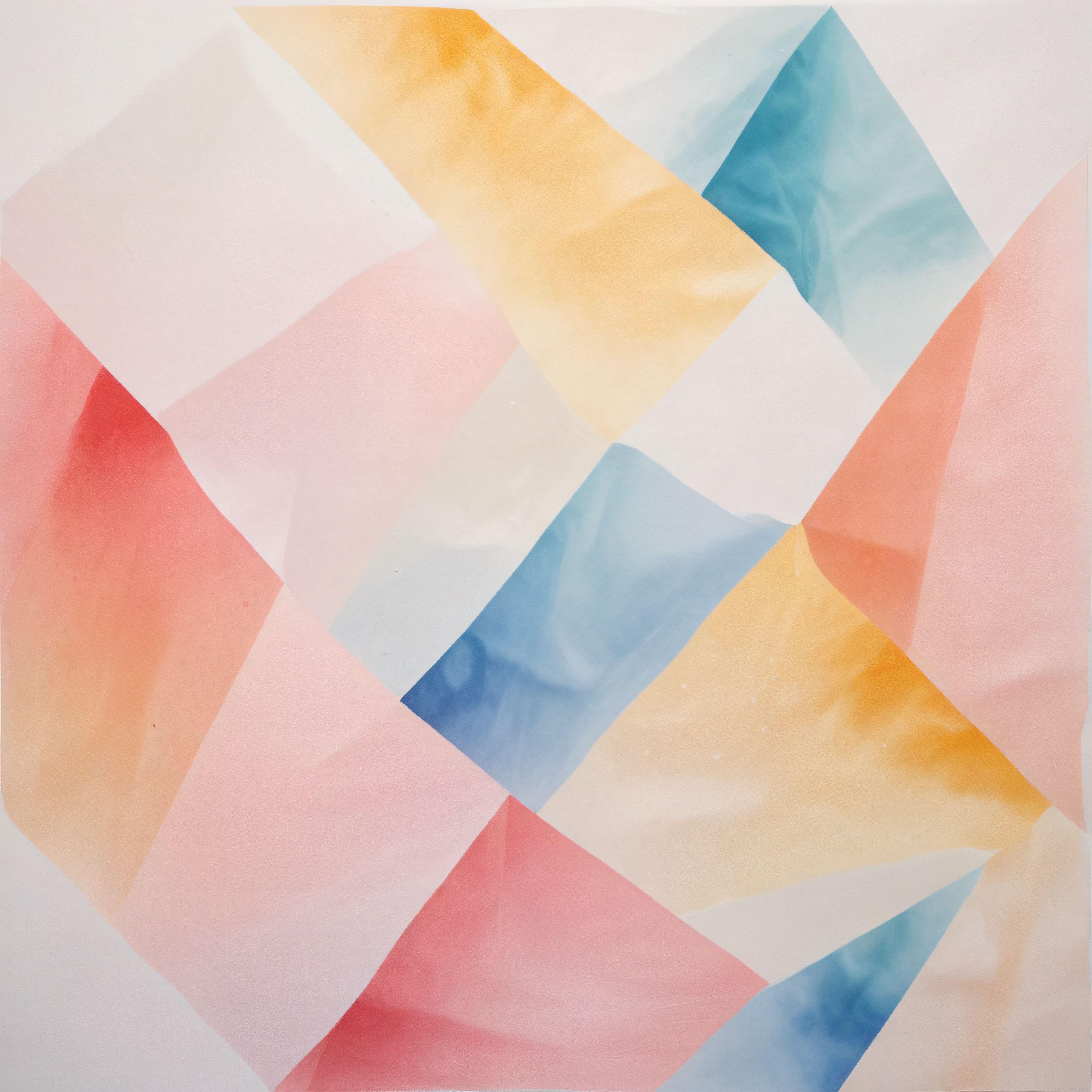 Suluboya Geometrik Desenlerle Soyut ve Yumuşak Renk Geçişli Sanat Eseri