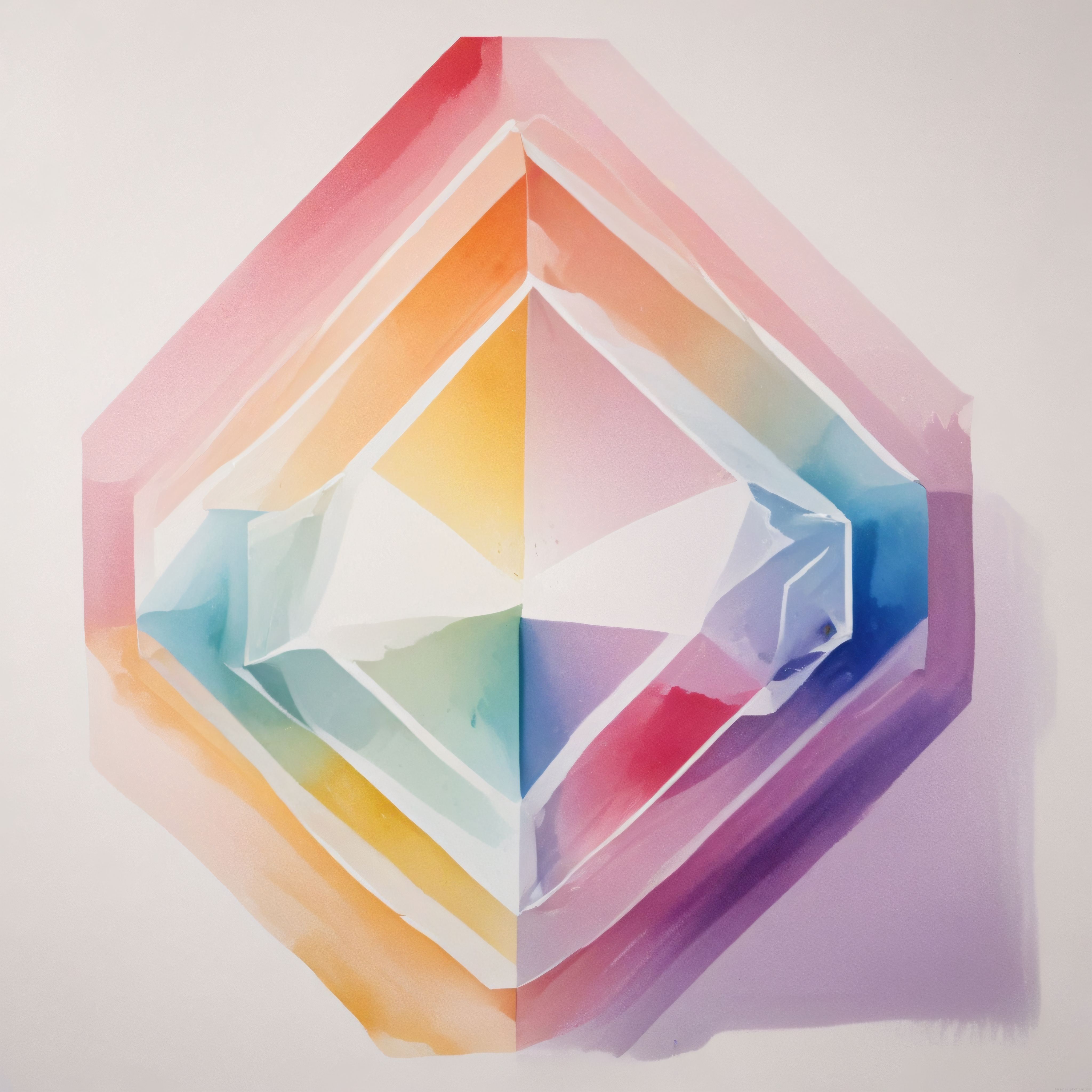 Suluboya Geometrik Soyut Kompozisyon: Pastel Tonlarda Çok Katmanlı Elmas Formu
