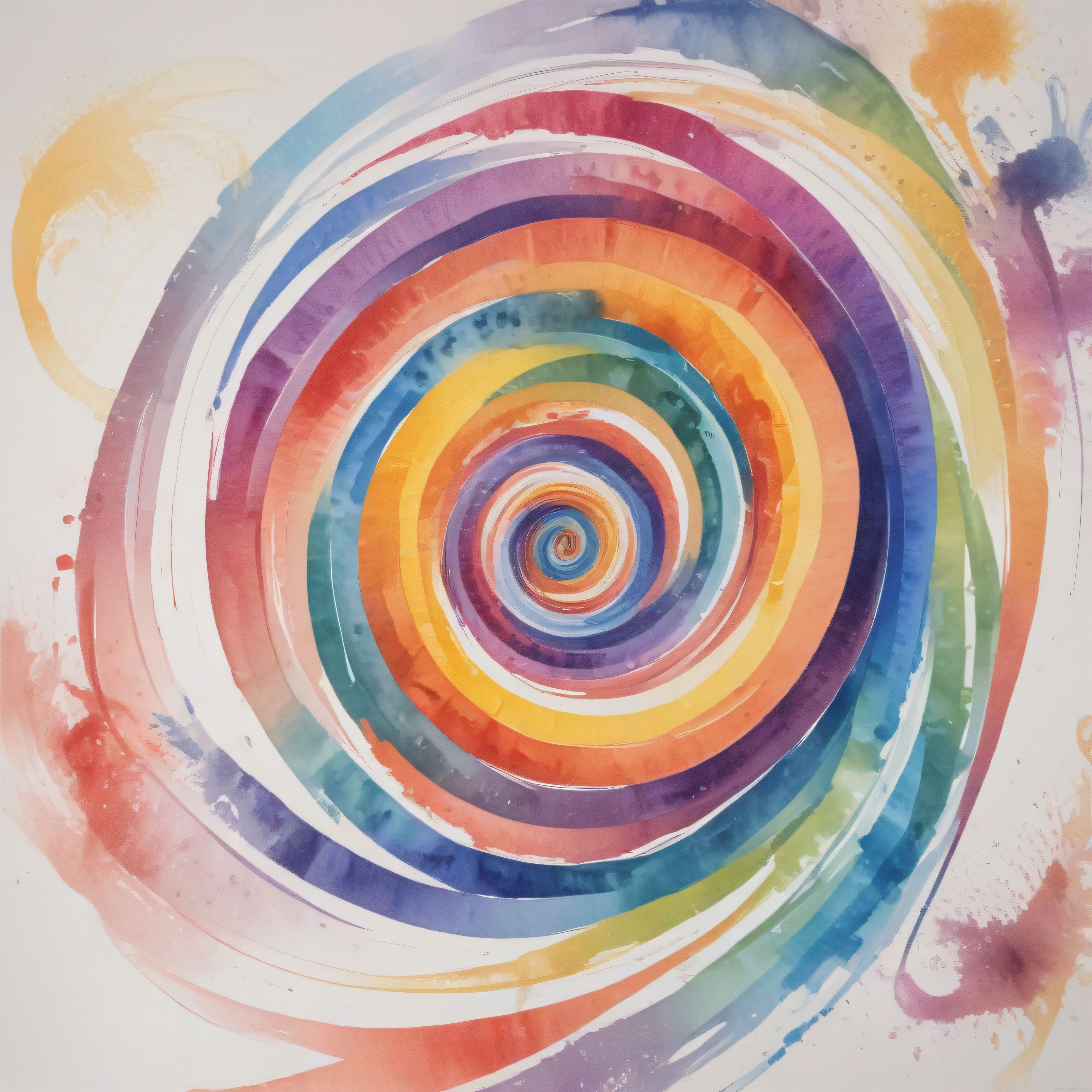 Suluboya Gökkuşağı Spiral Motifli Renkli Soyut Resim ve Sanat Çalışması