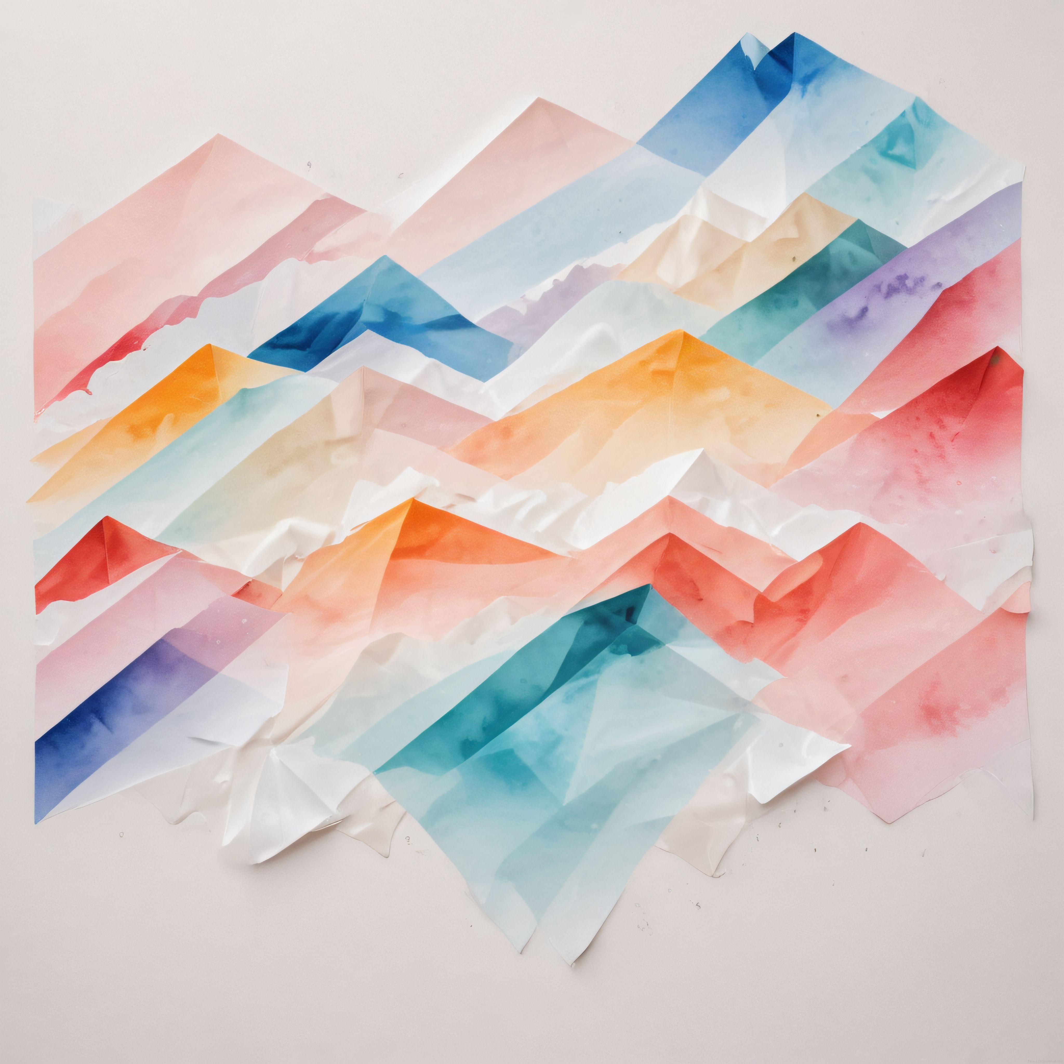 Suluboya ile Boyanmış Katlı Kağıtlardan Oluşan Pastel Geometrik Dağlar
