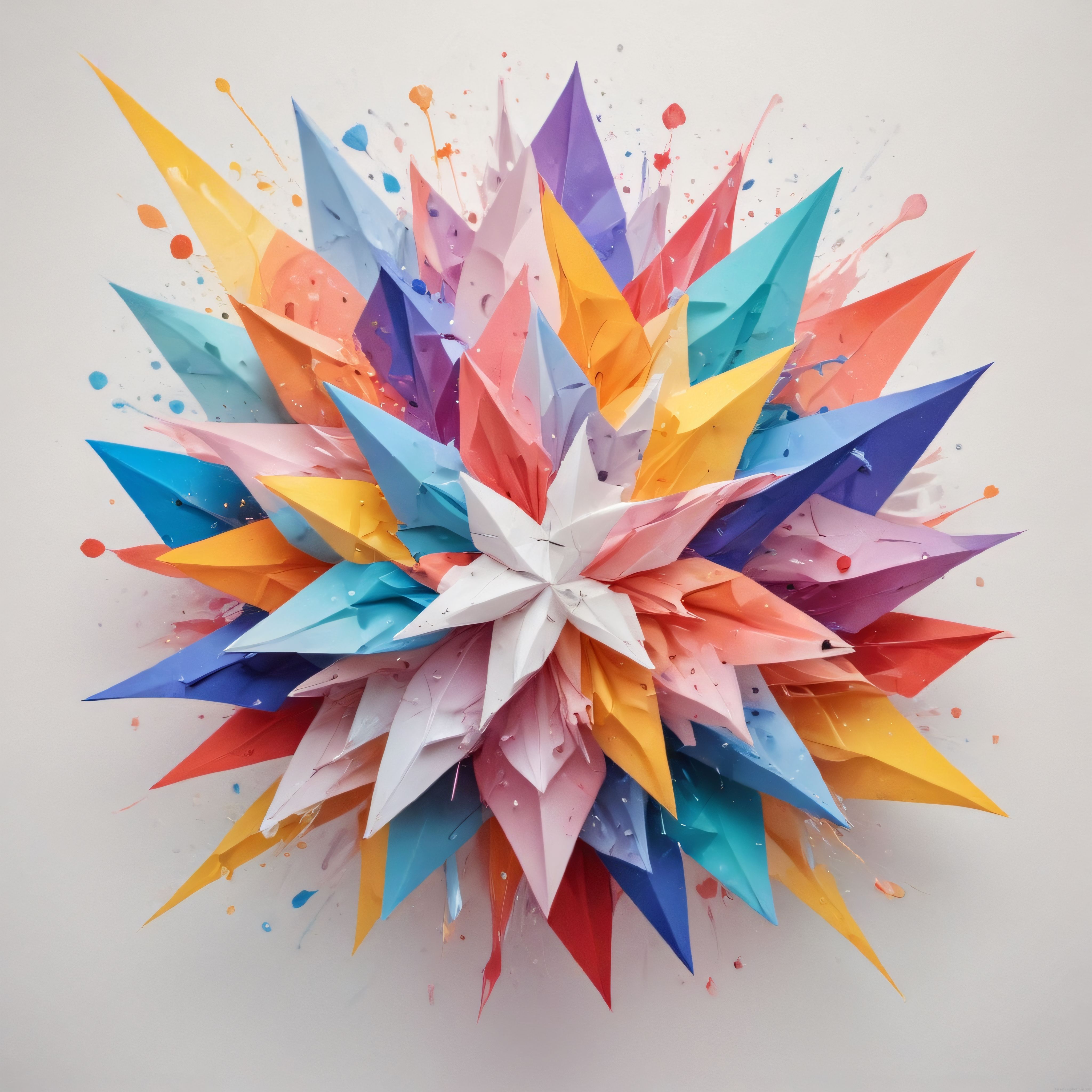 suluboya lekeleriyle süslenmiş renkli origami kağıt katlama sanatı