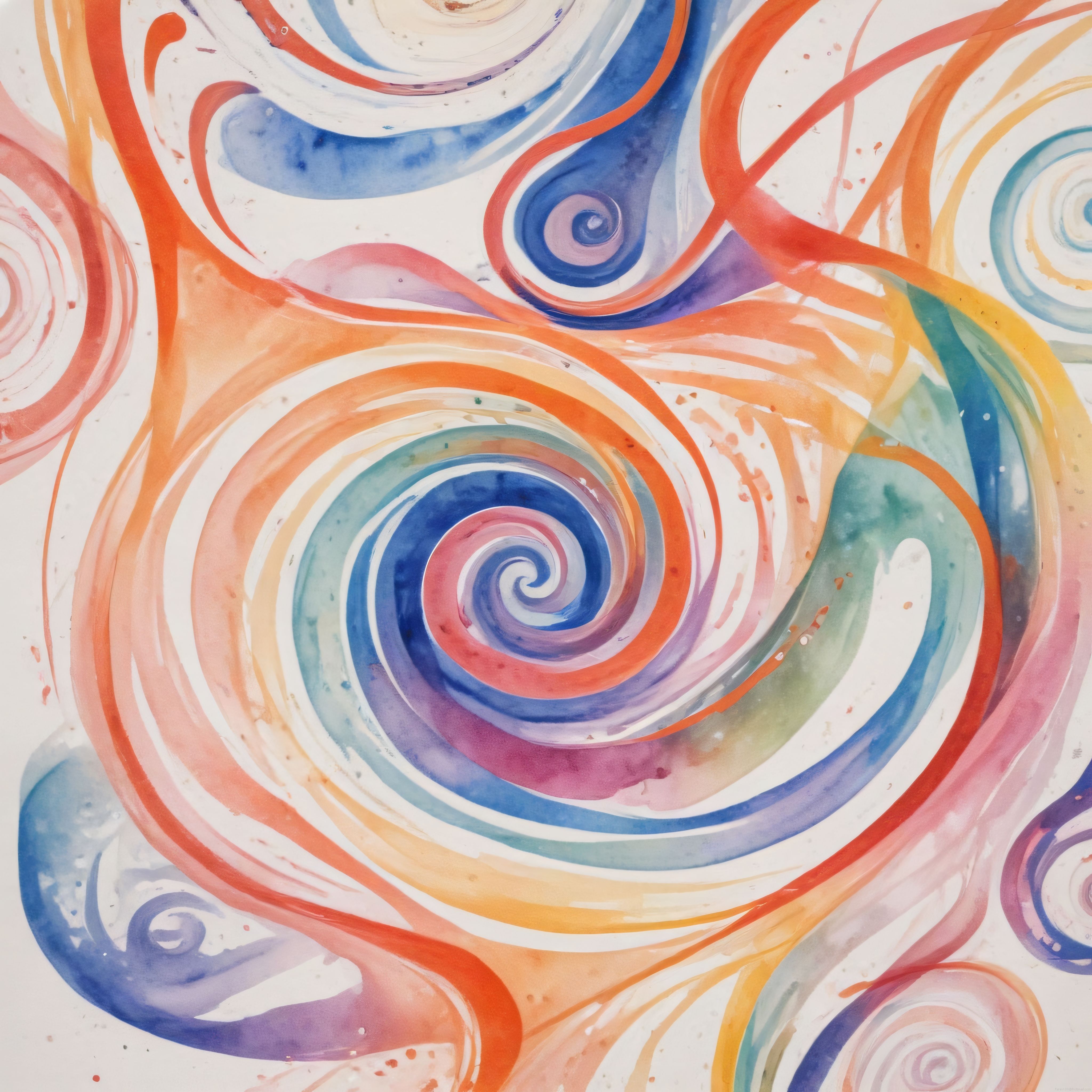 Suluboya soyut sanat eseri ve renkli spiral boyama illüstrasyonu