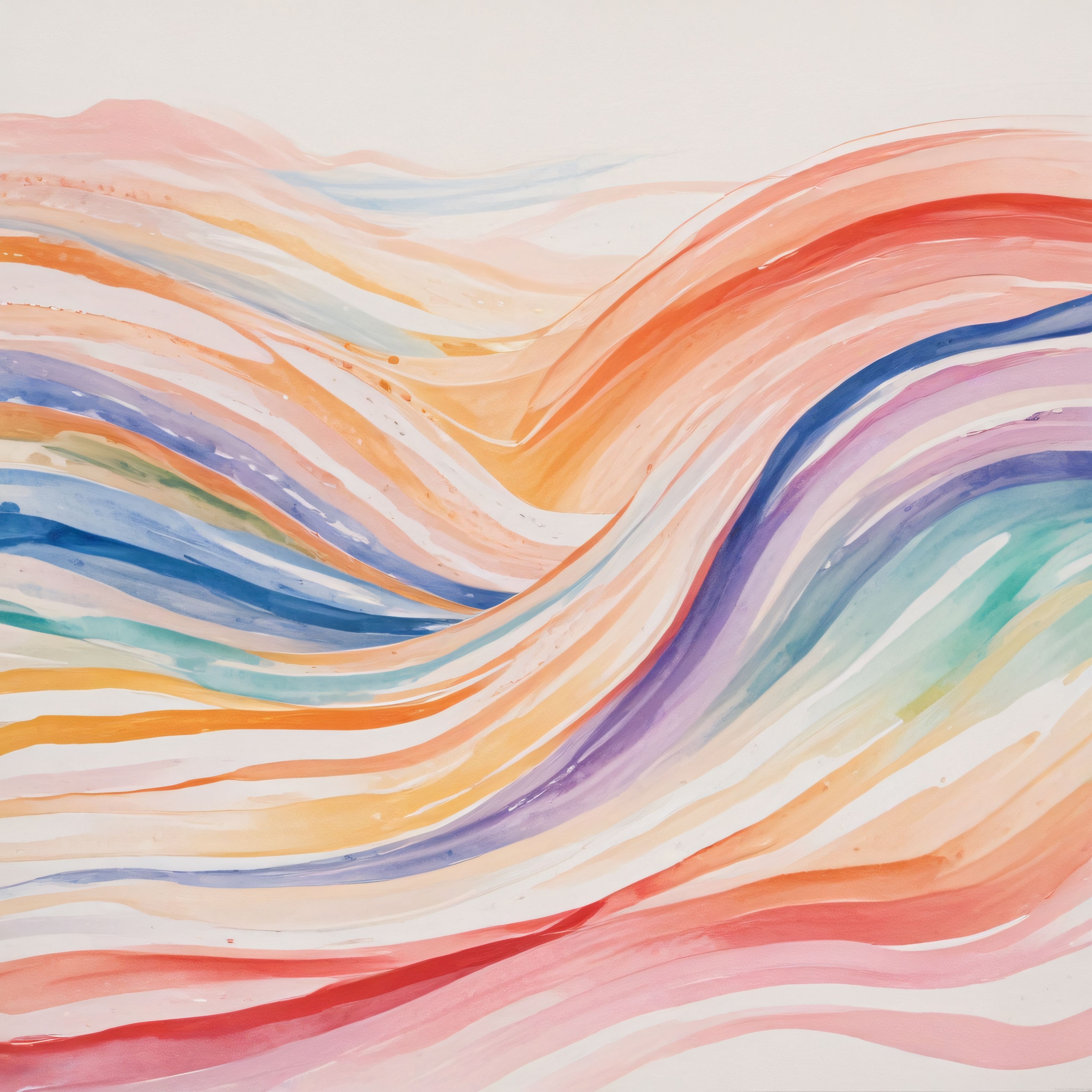 Suluboya Stilinde Pastel ve Canlı Renklerde Soyut Dalgalı Sanat Eseri