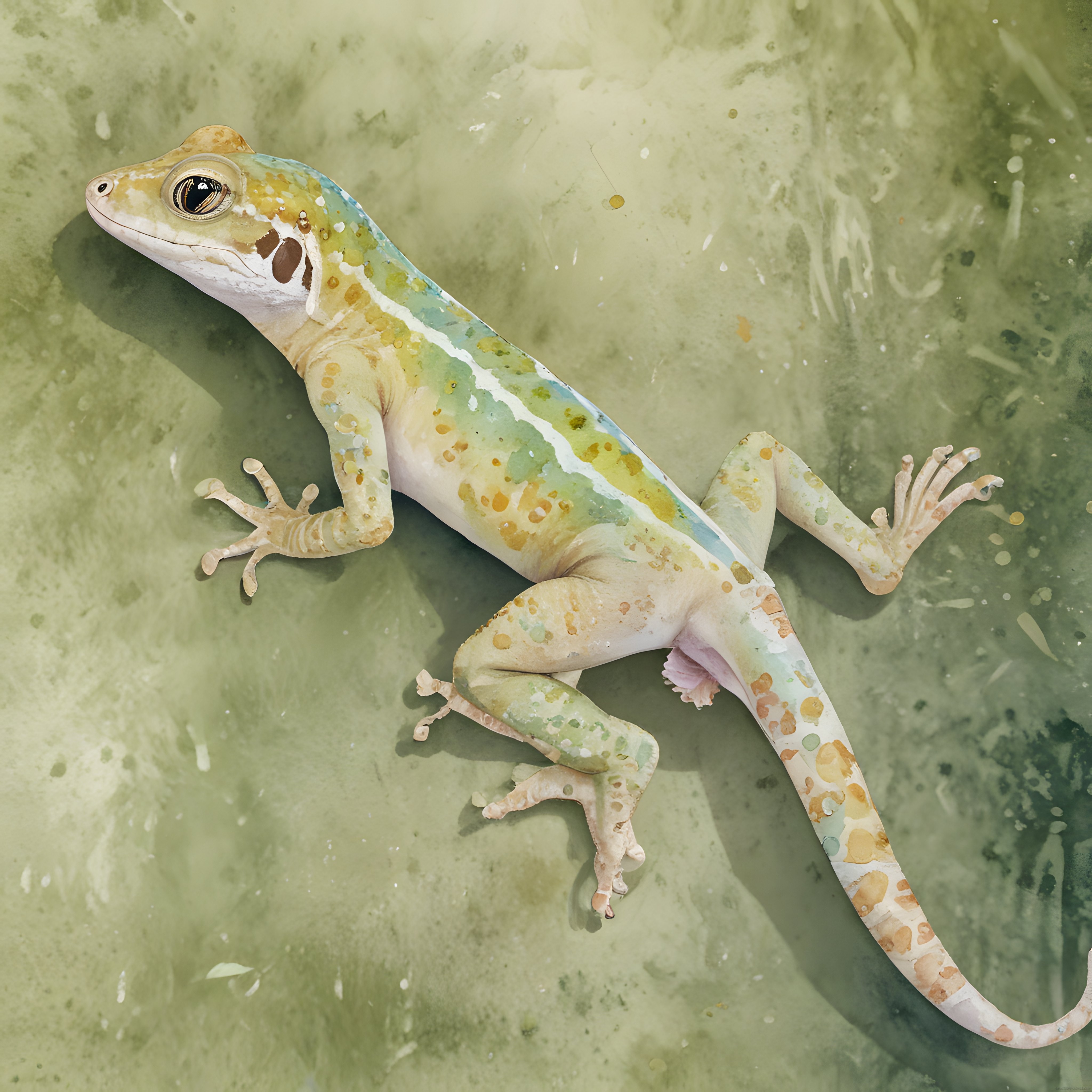 Suluboya Stilinde Renkli Gecko Kertenkele Sanatsal Dijital İllüstrasyon