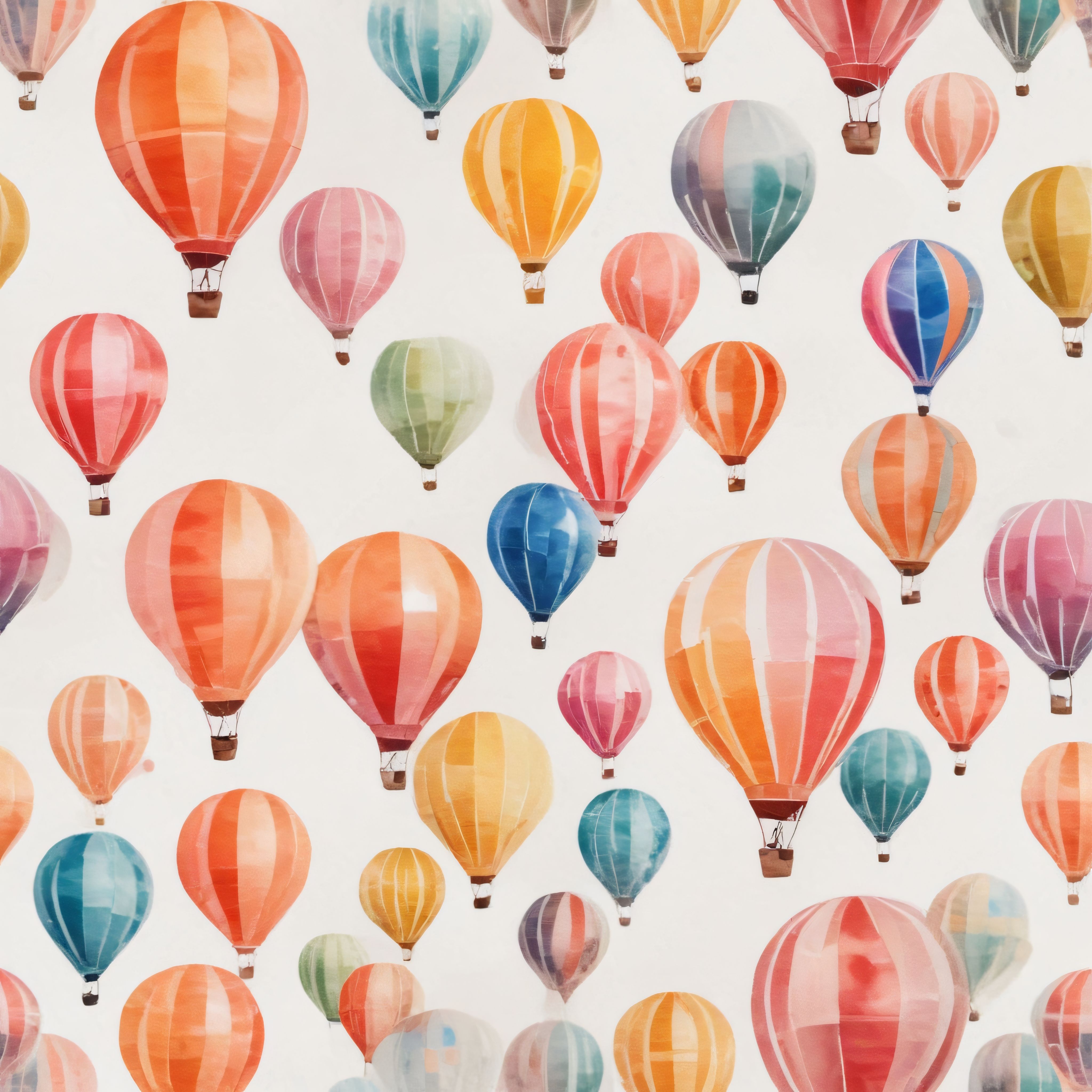 Suluboya Stilinde Renkli Sıcak Hava Balonları ile Pastel Gökyüzü Deseni