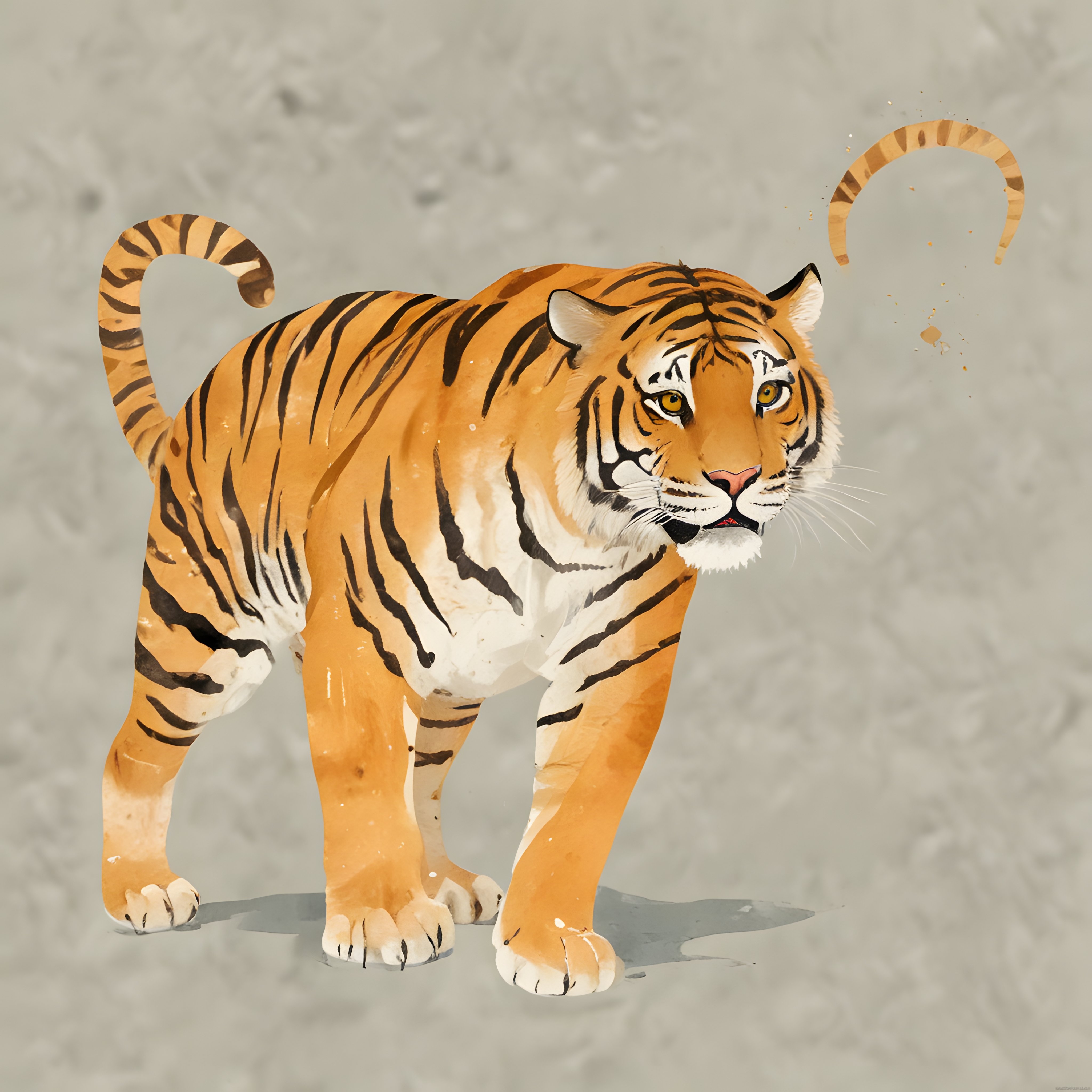 Suluboya Tarzında Gururlu Bengal Kaplanı Dijital İllüstrasyon Sanatı