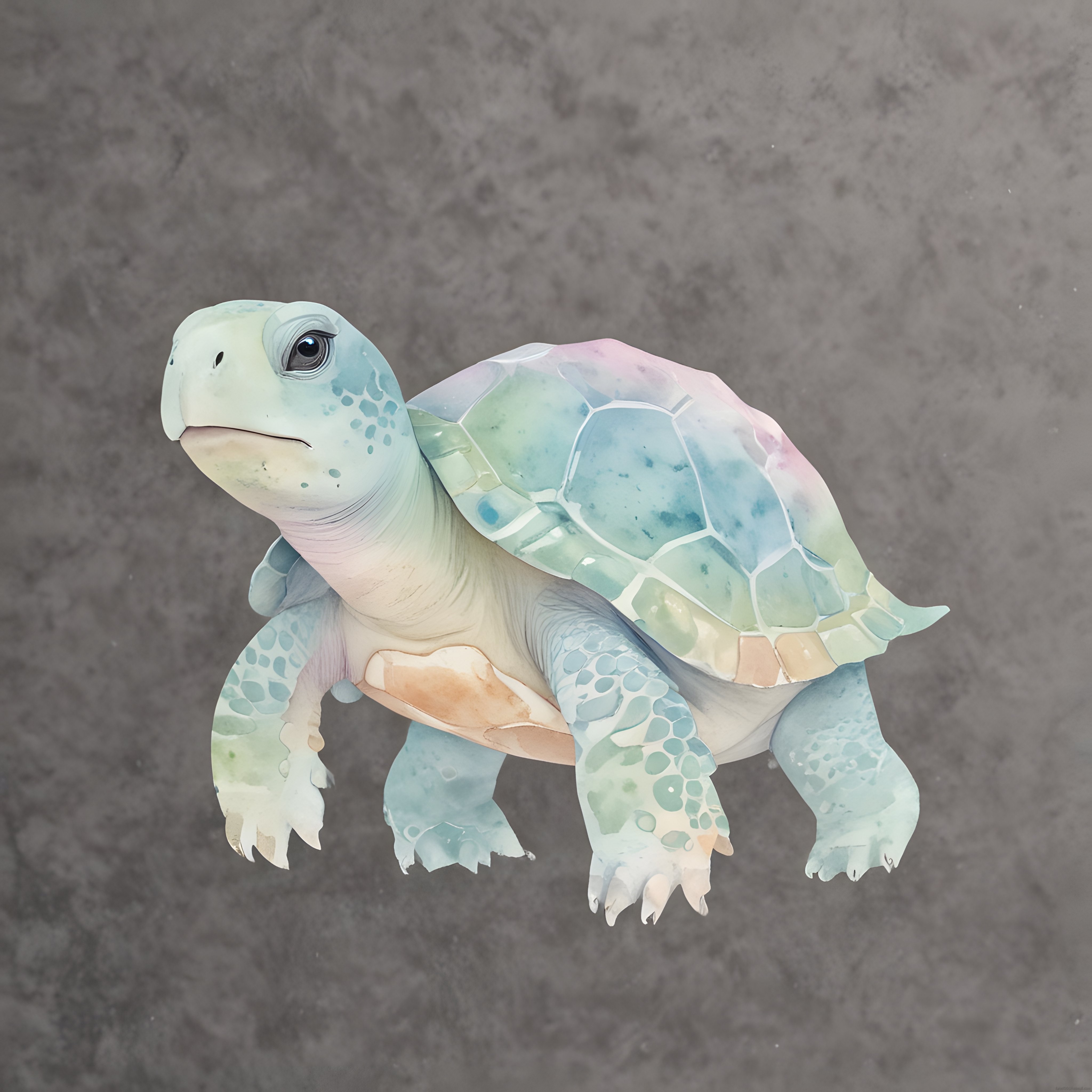 Suluboya Tarzında Pastel Mavi ve Yeşil Tonlarda Sevimli Kaplumbağa Figürü
