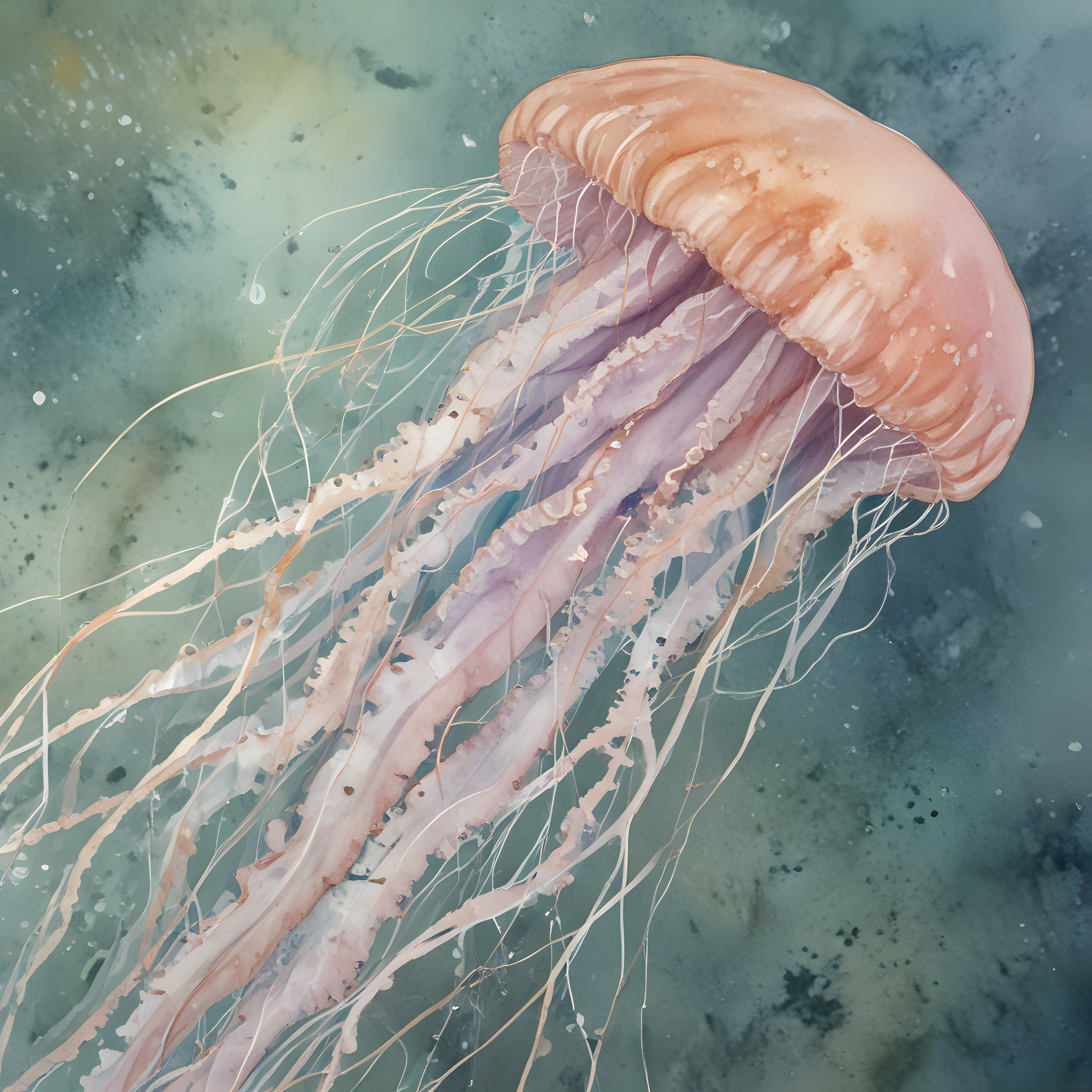 Suluboya Tarzında Pembe ve Turuncu Tonlarında Büyüleyici Bir Denizanası