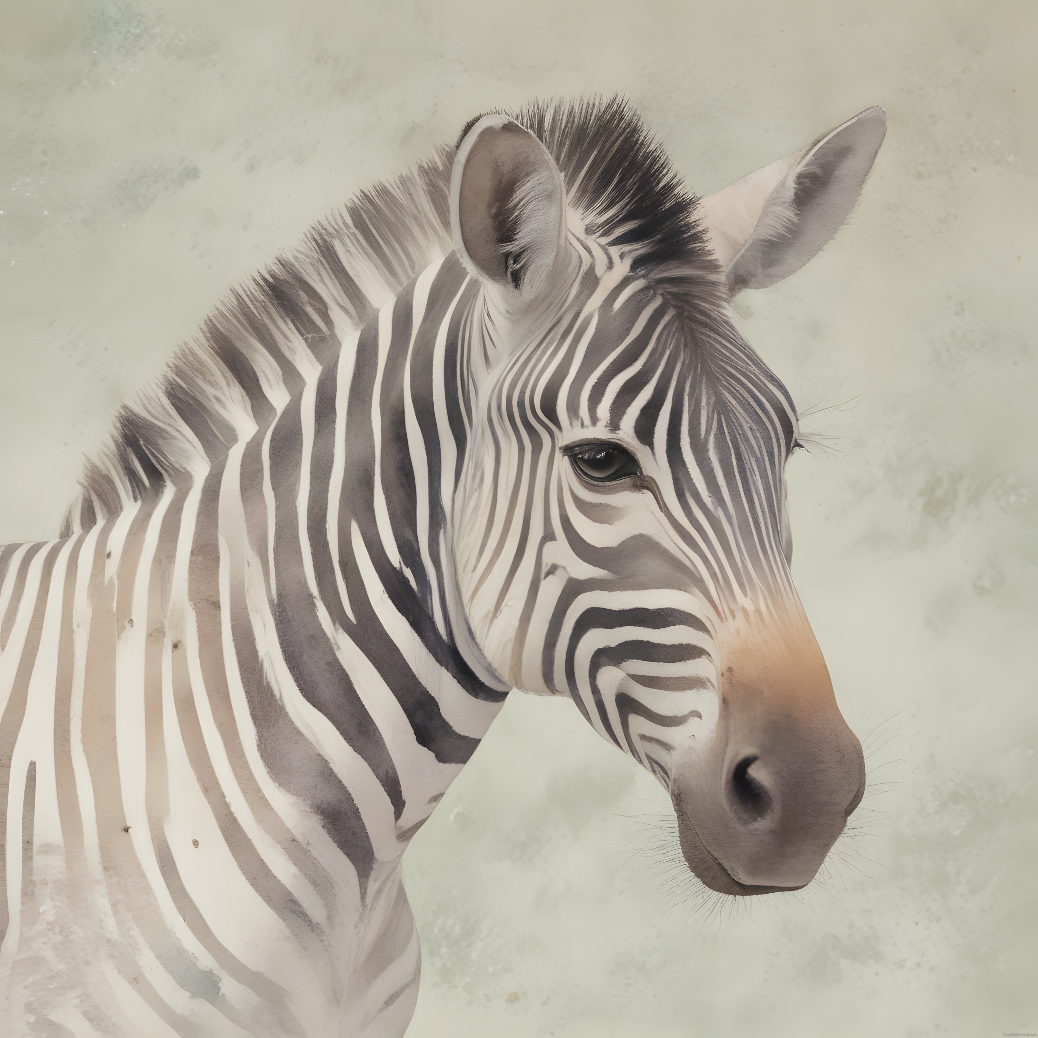 Suluboya Tarzında Zebra Portresi: Pastel Arka Planda Elegan Çizgiler