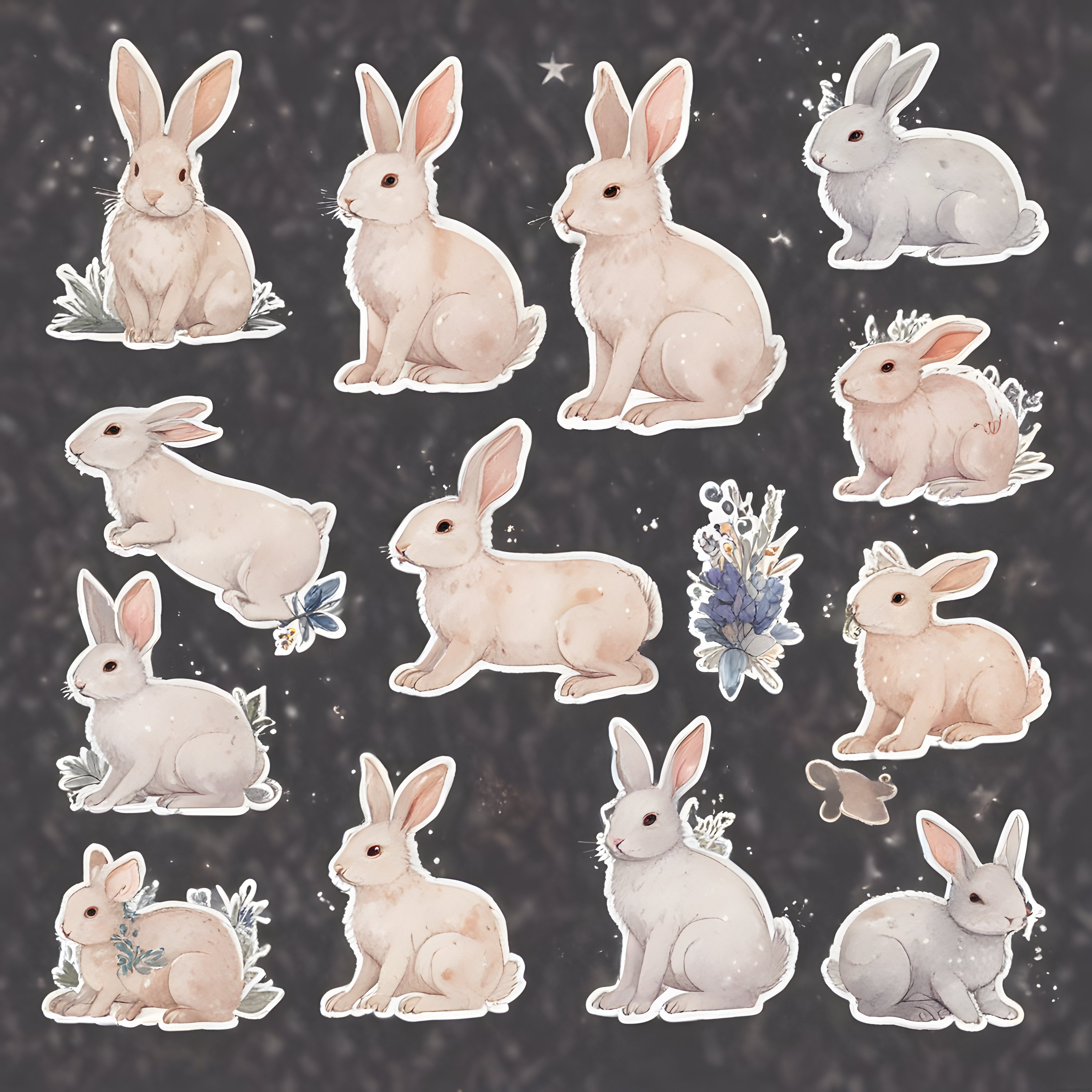 Suluboya Tavşan Sticker Seti: Pastel Tonda Sevimli Tavşan İllüstrasyonları