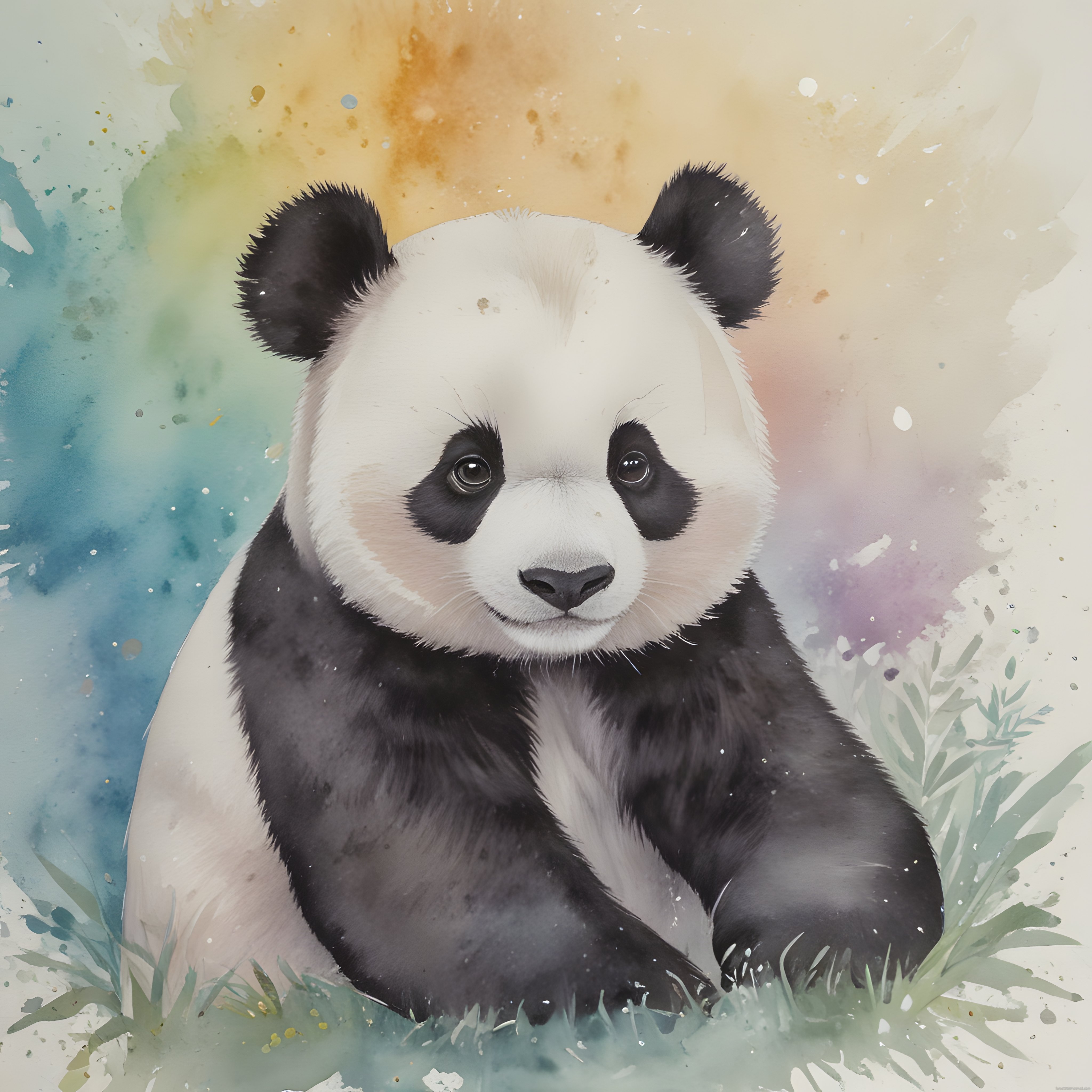 suluboya tekniğinde sevimli panda illüstrasyonu, yumuşak pastel renkler