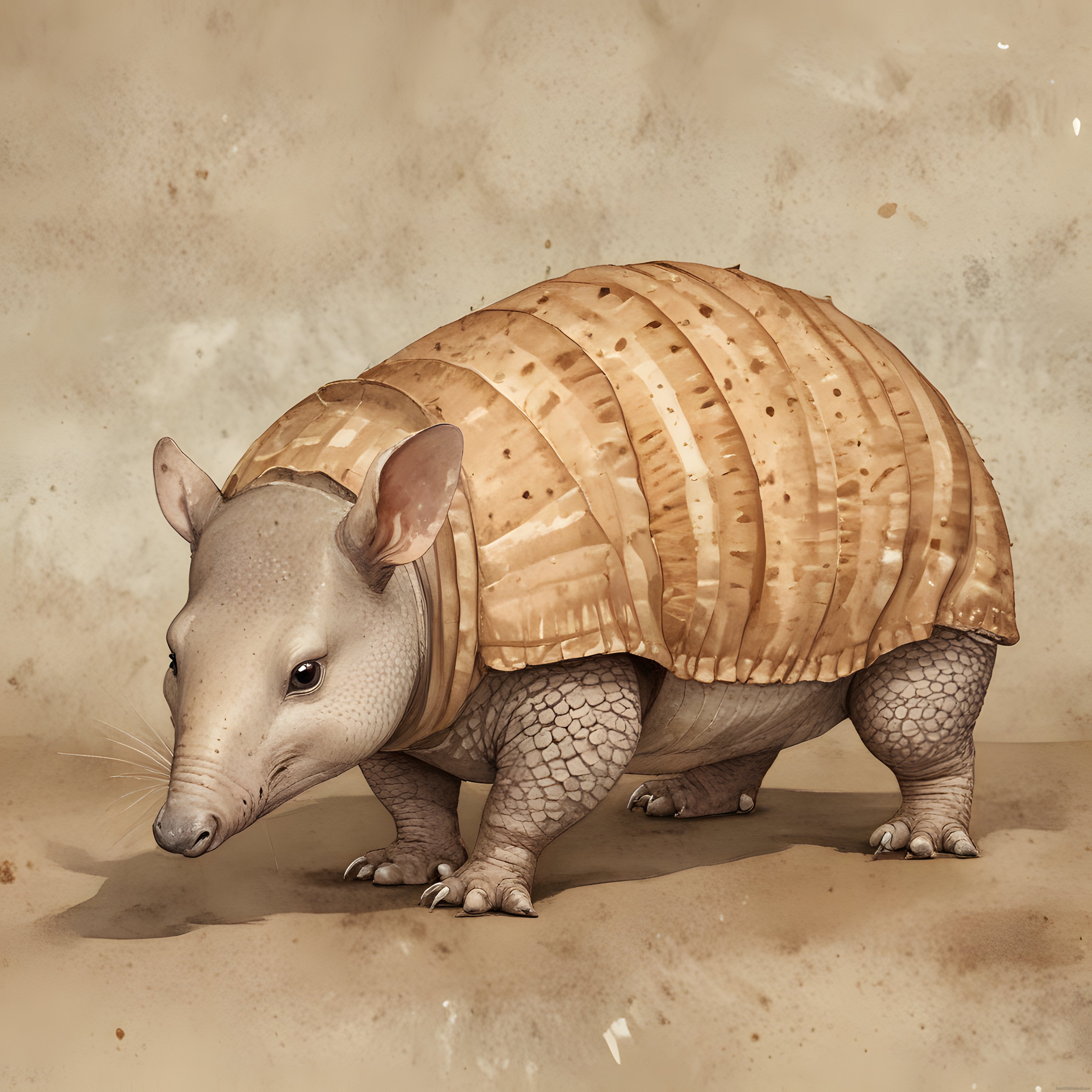 Suluboya Tekniğiyle Çizilmiş Sevimli Armadillo ve Detaylı Kabuk Deseni