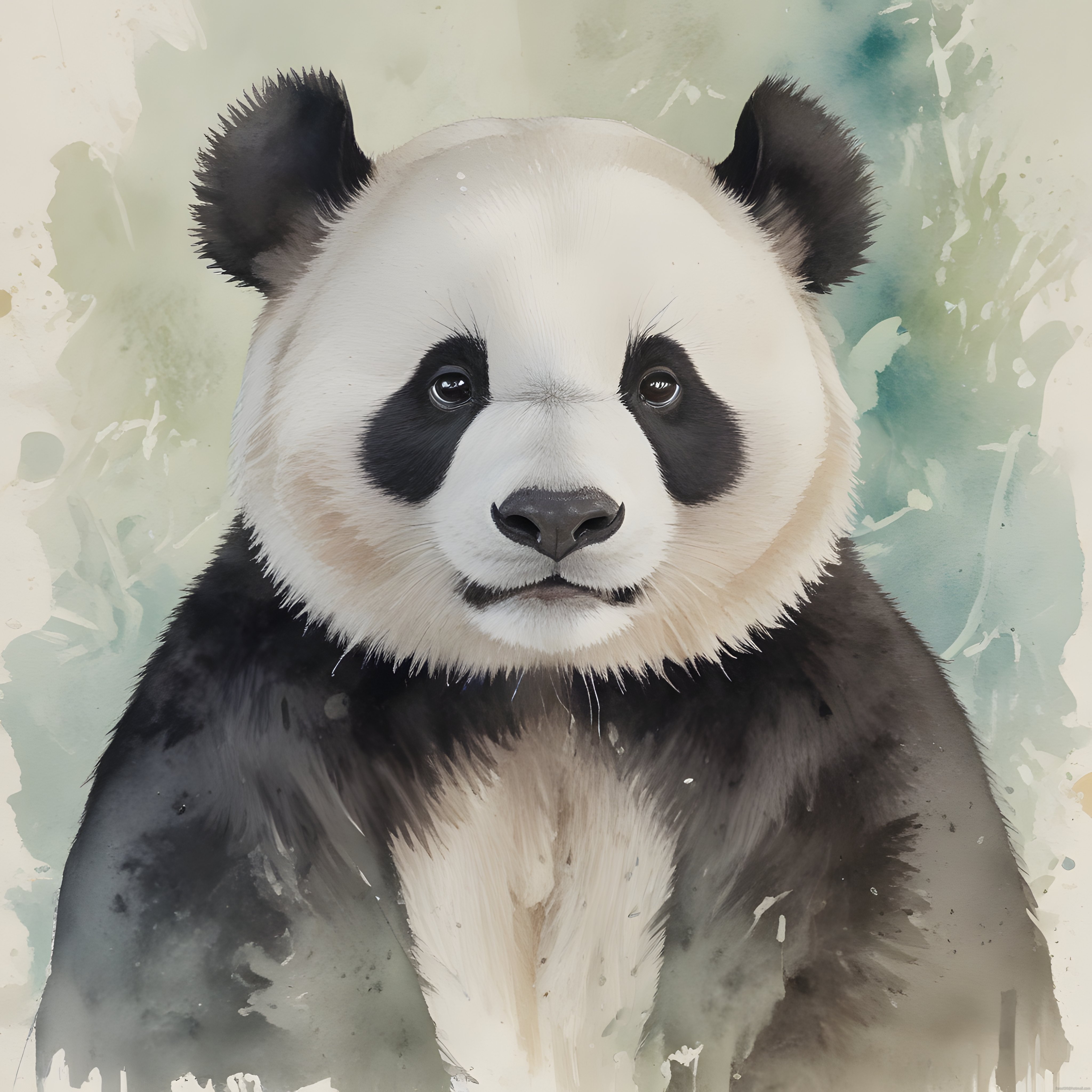 Suluboya Tekniğiyle Çizilmiş Sevimli Dev Panda Portresi ve Sanatsal Detaylar