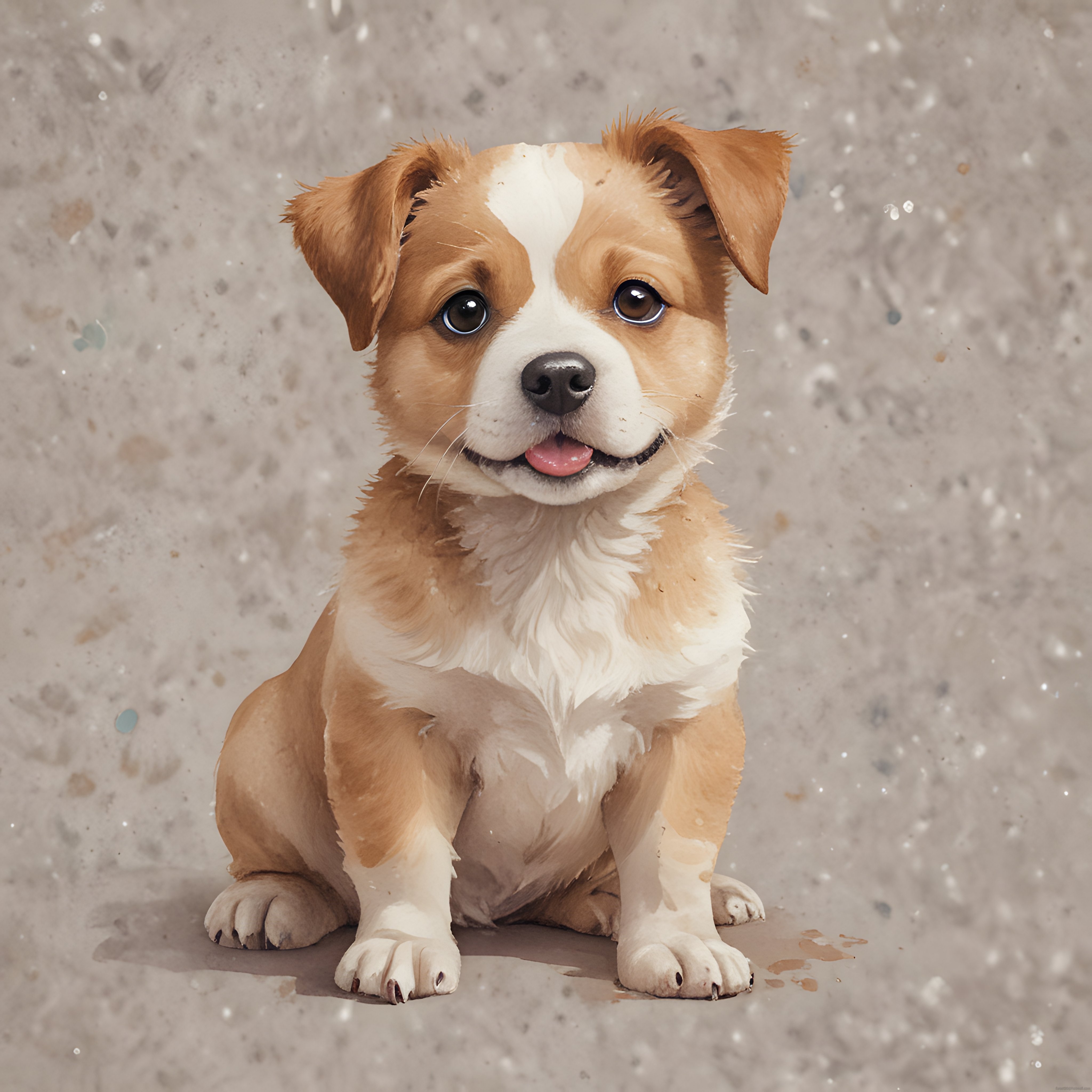 Suluboya Tekniğiyle Çizilmiş Sevimli Kahverengi Yavru Köpek Portresi
