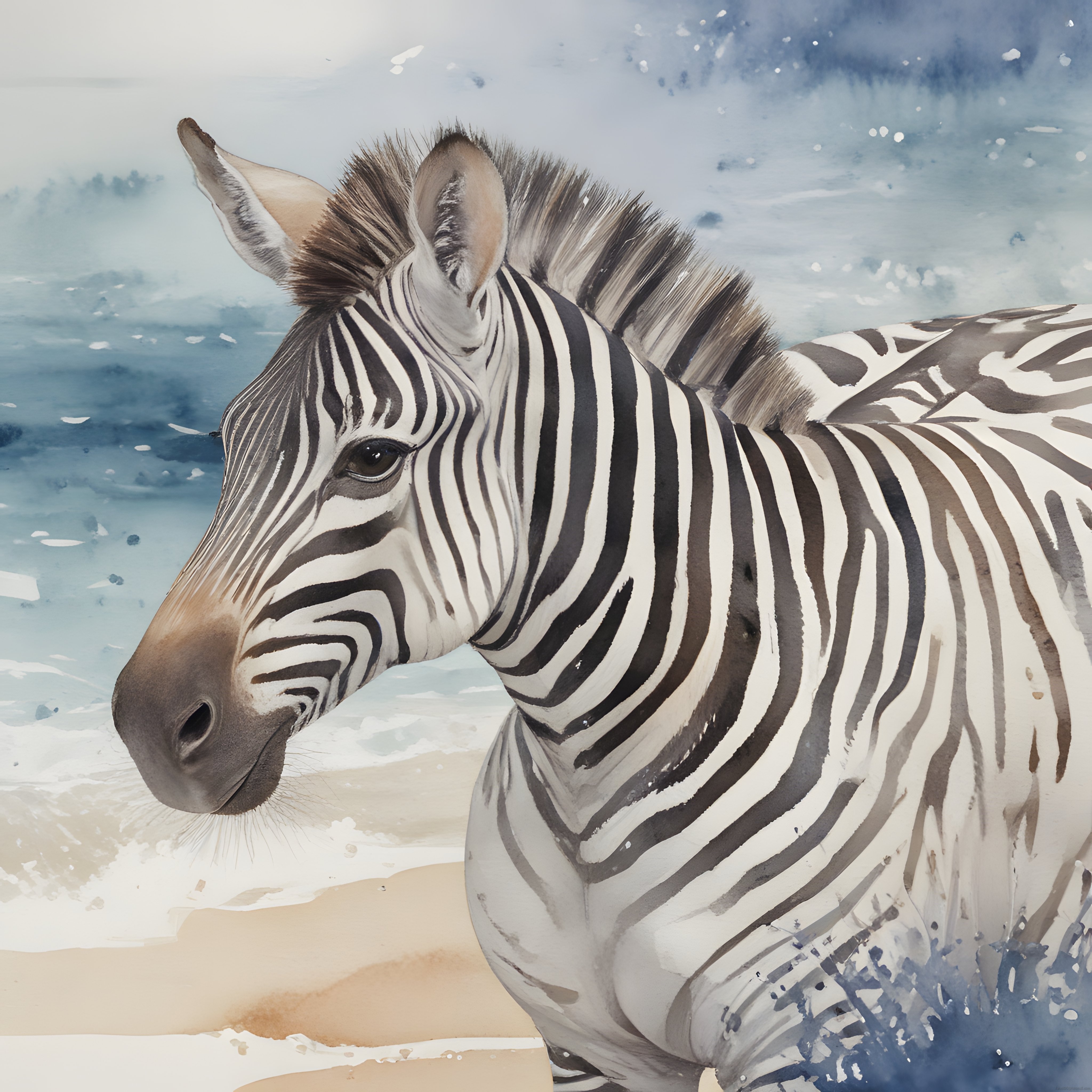Suluboya Tekniğiyle Çizilmiş Zebra Portresi: Sanatsal Detaylar ve Doğal Zarafet