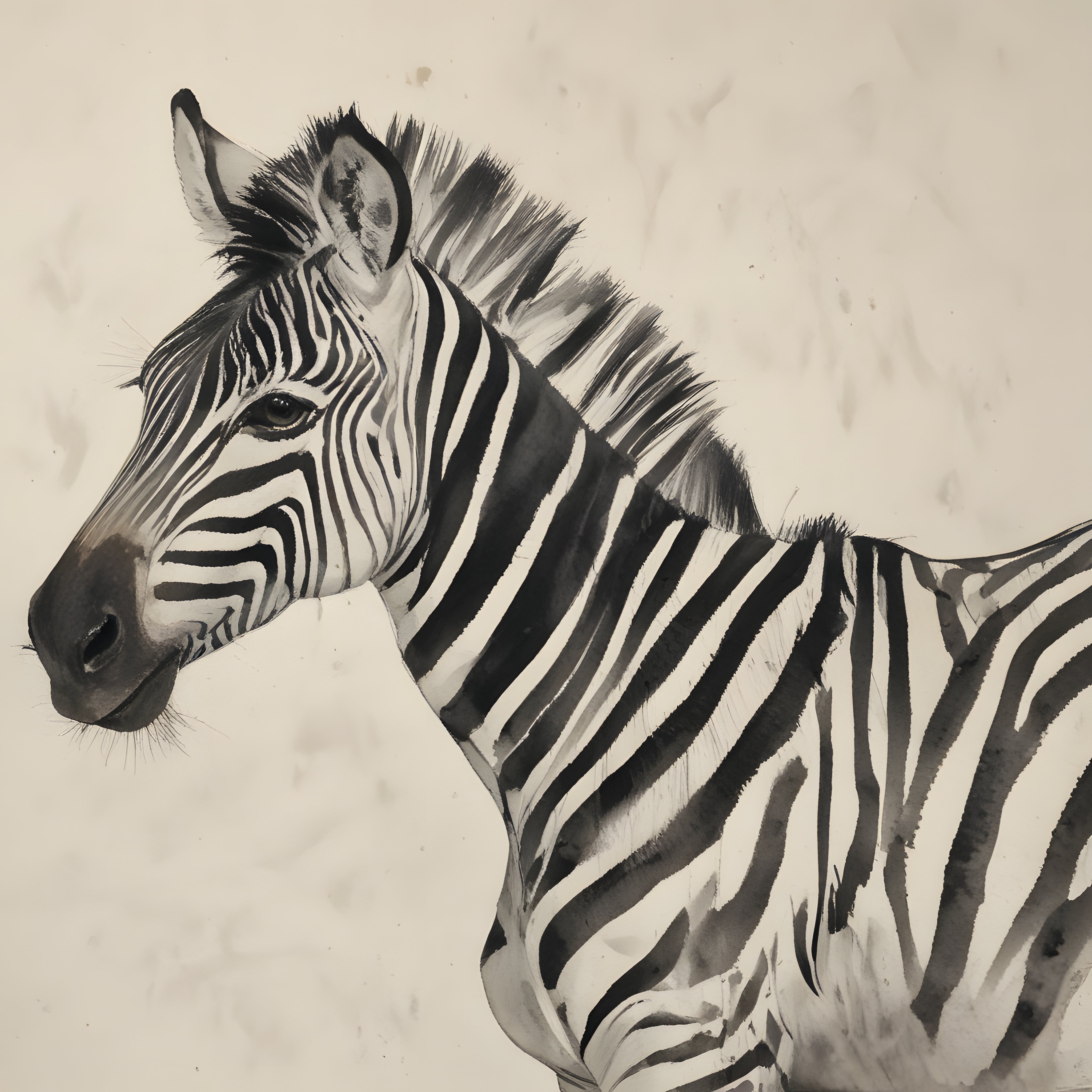 Suluboya Tekniğiyle Çizilmiş Zebra Portresi: Siyah Beyaz Sanatsal Çalışma